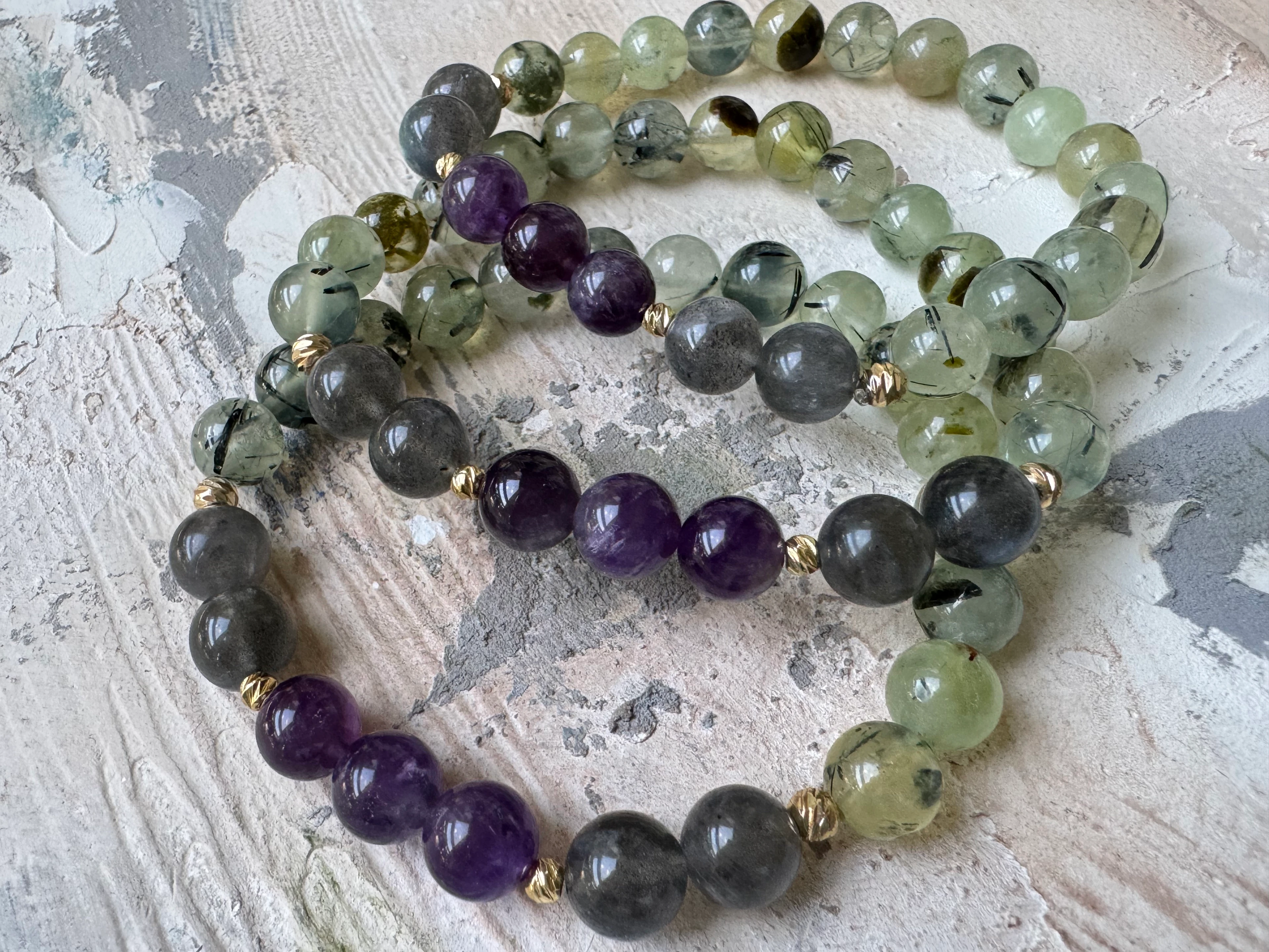 PREHNİT-LABRADORİT -AMETİST BİLEKLİK