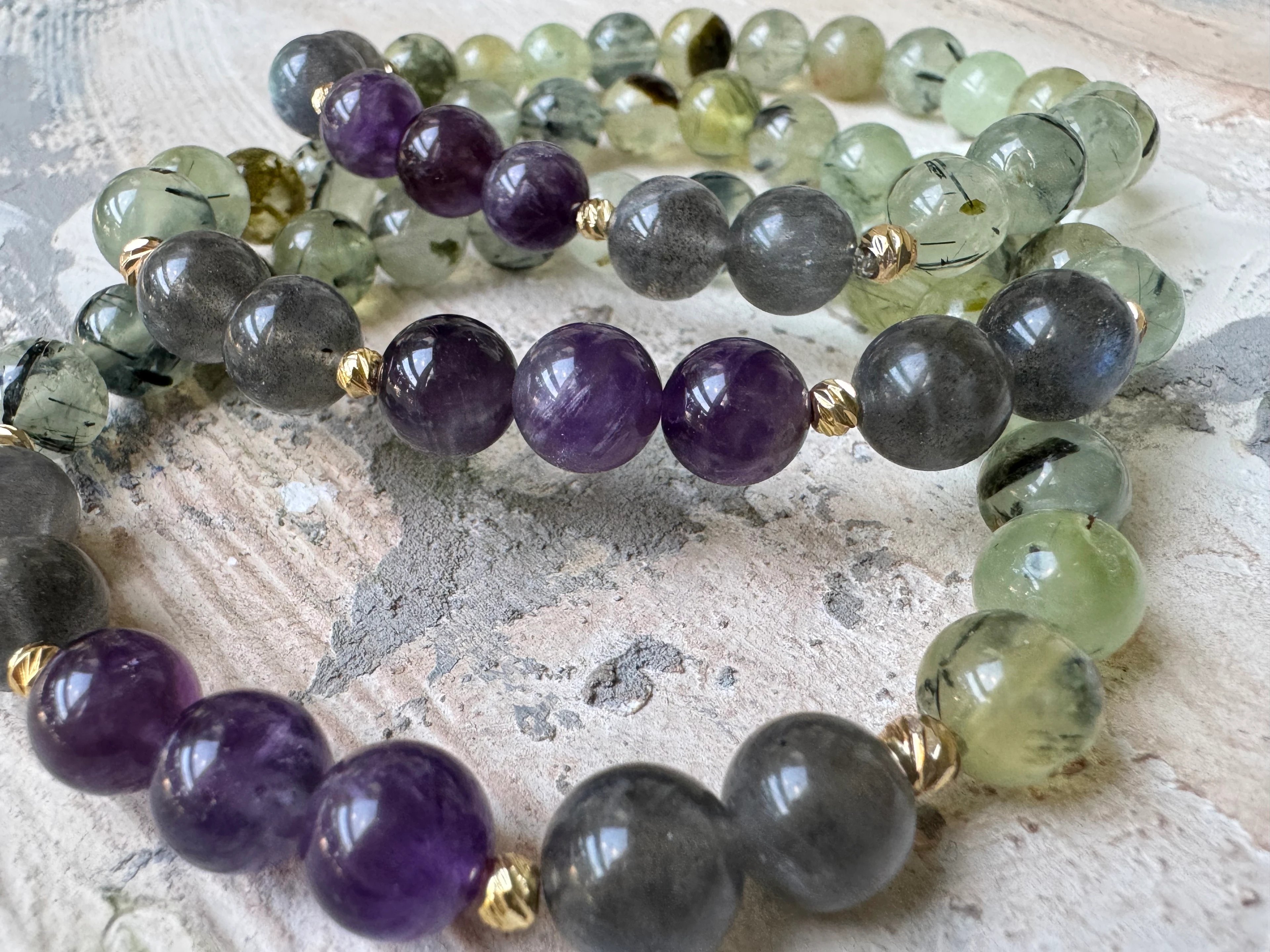 PREHNİT-LABRADORİT -AMETİST BİLEKLİK