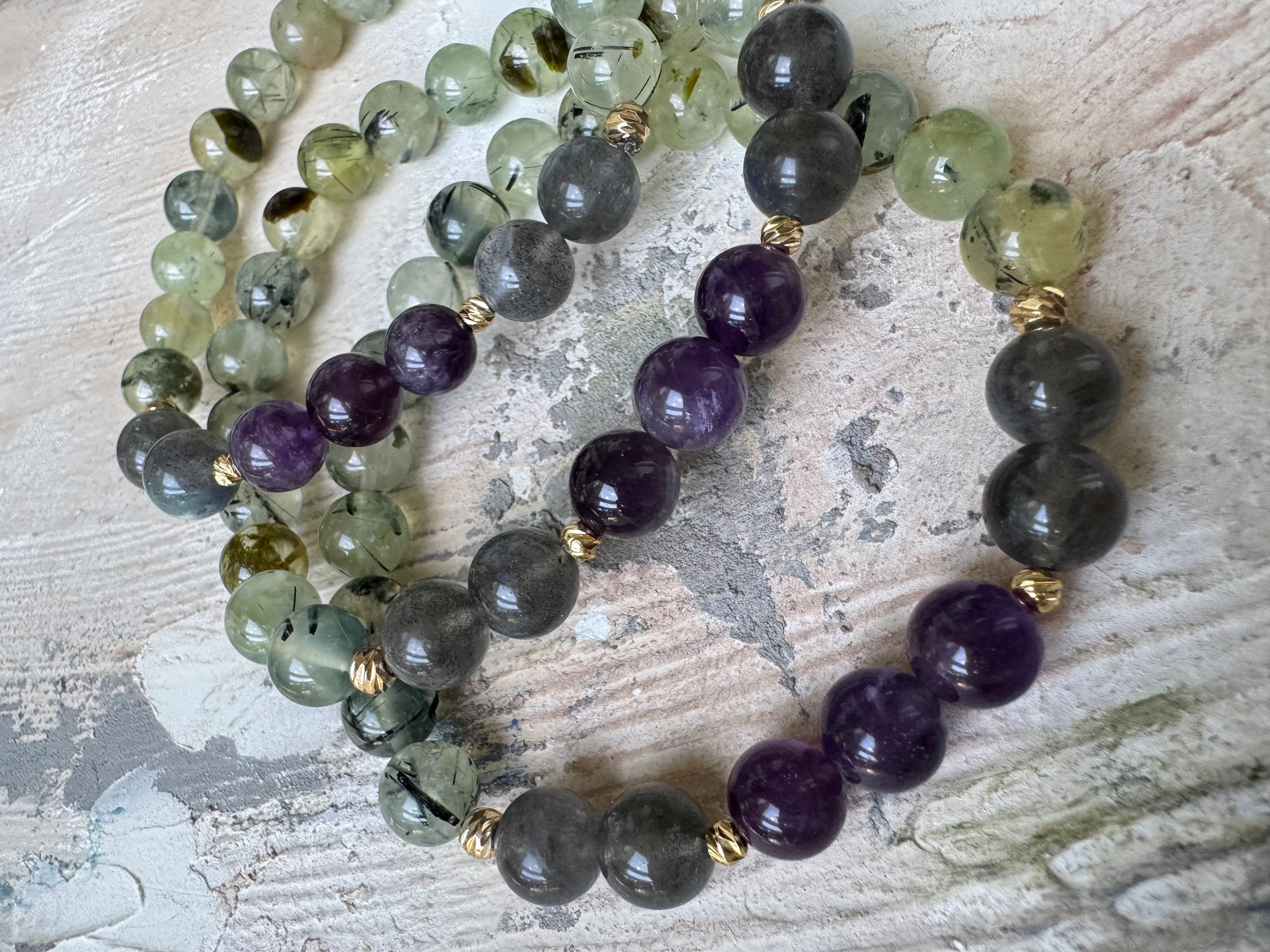 PREHNİT-LABRADORİT -AMETİST BİLEKLİK