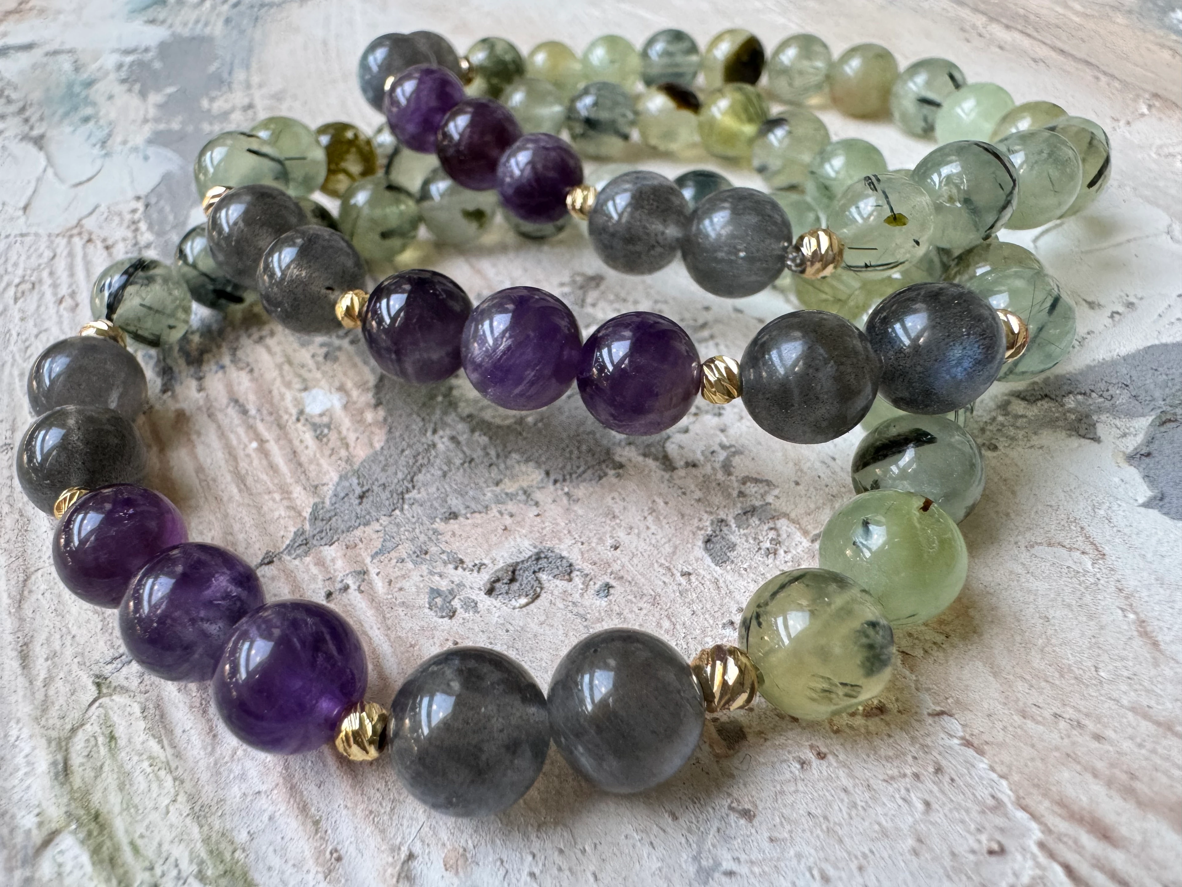 PREHNİT-LABRADORİT -AMETİST BİLEKLİK