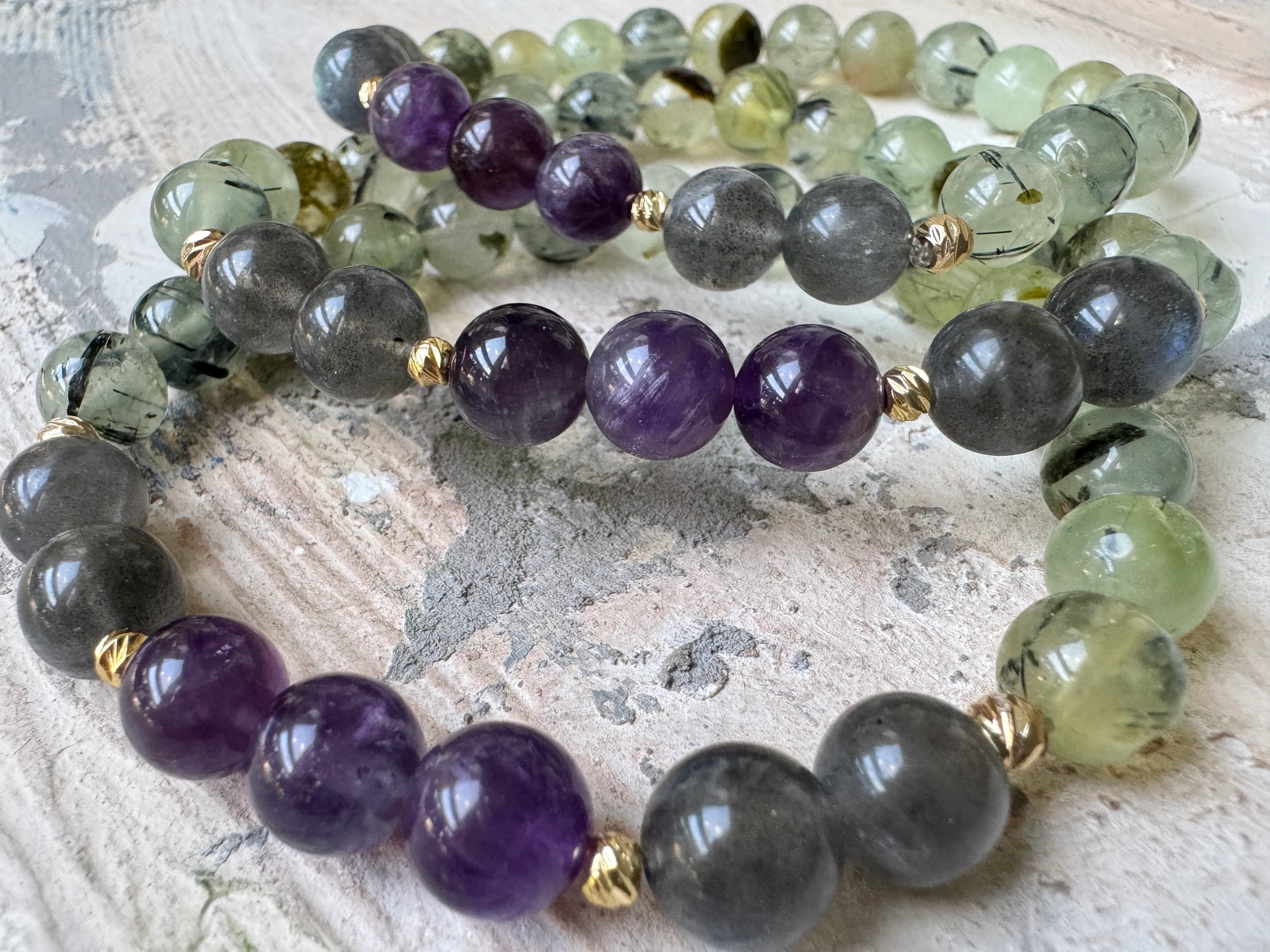 PREHNİT-LABRADORİT -AMETİST BİLEKLİK