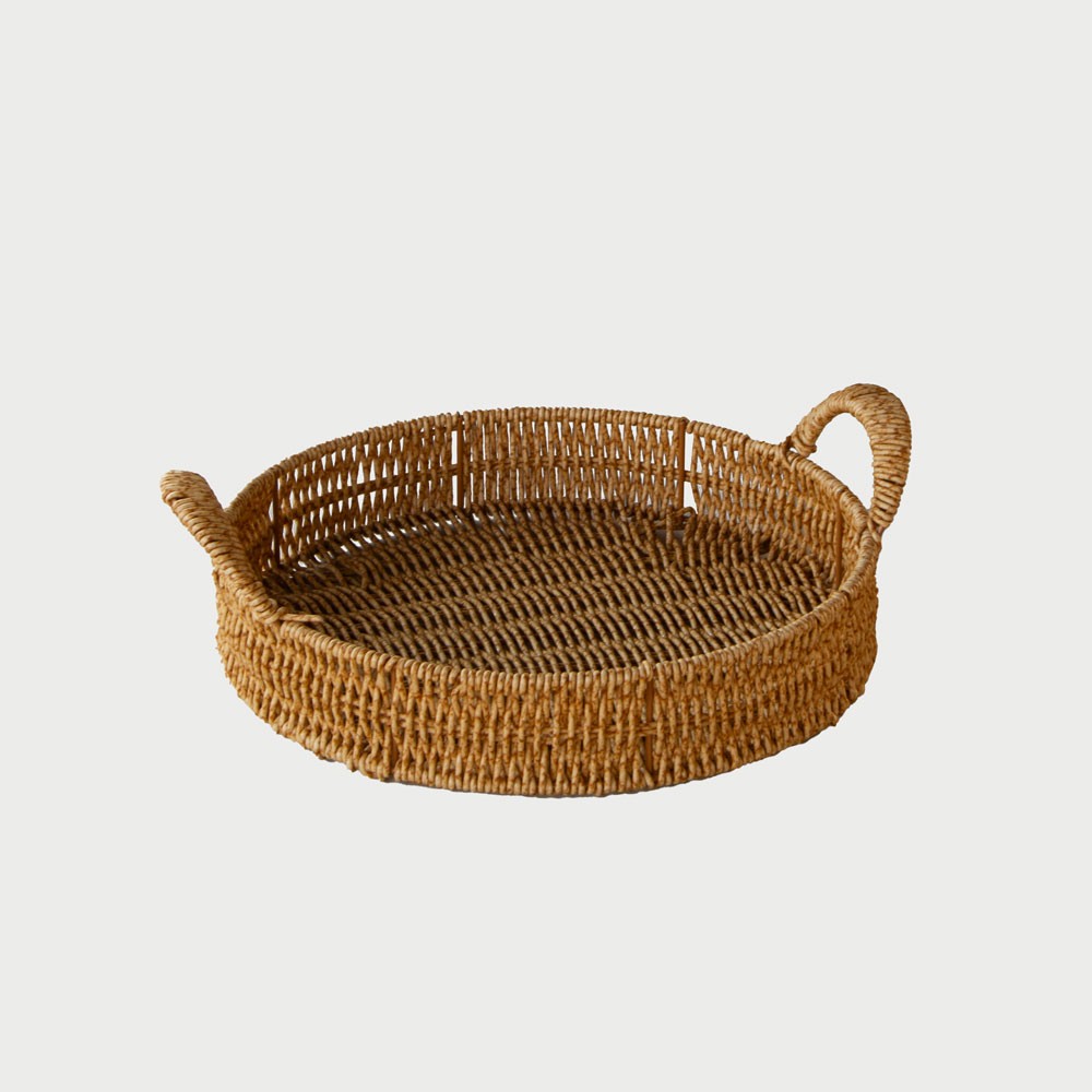 Plastik Rattan Hasır Yuvarlak Tepsi - M