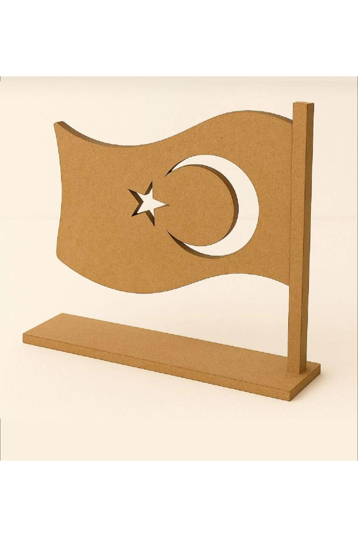 Boyanabilir Türk Bayrağı Standlı Ahşap Oyuncak Etkinlik Aktivite 1 Adet nasyonel