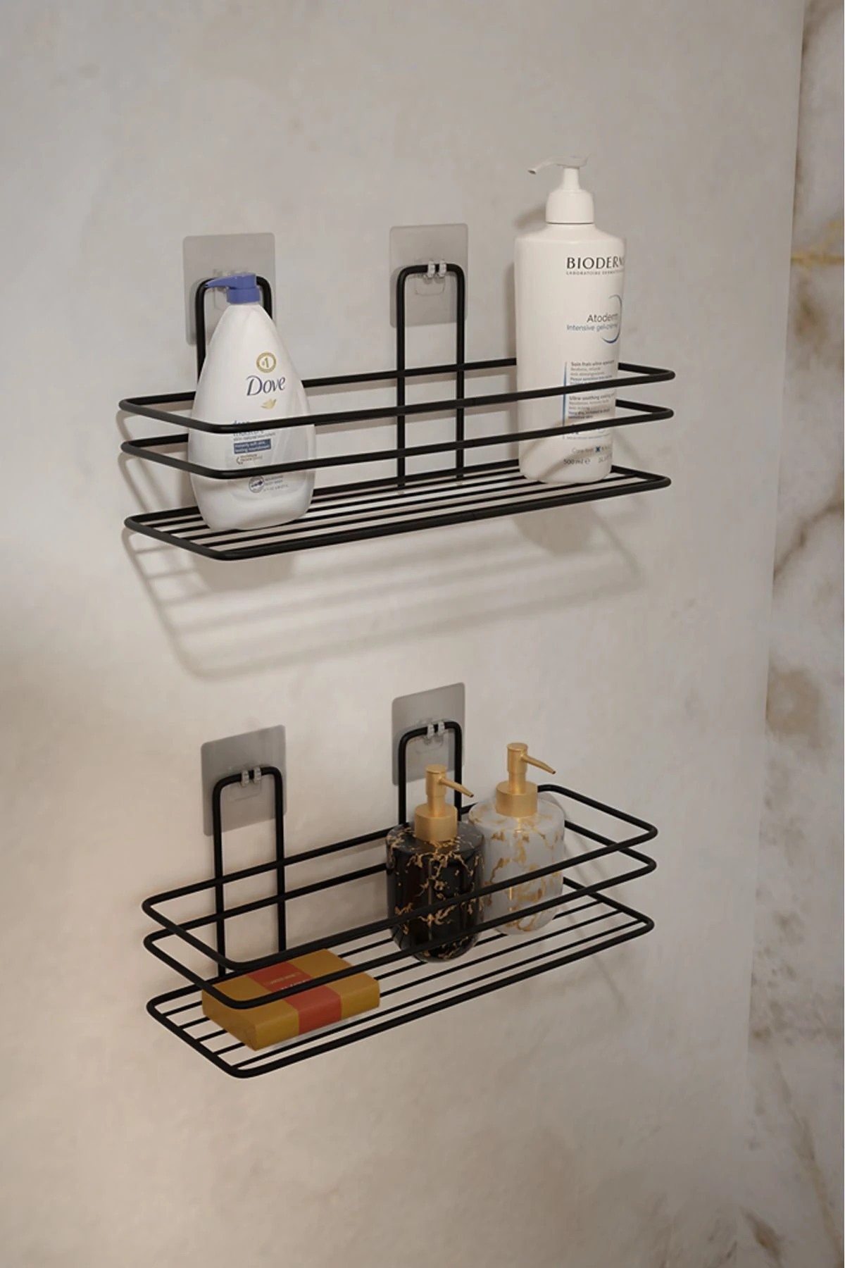 2'li Set, Pratik Ve Şık Yapışkanlı Banyo Şampuanlık Ile Banyonuzda Yer Açın