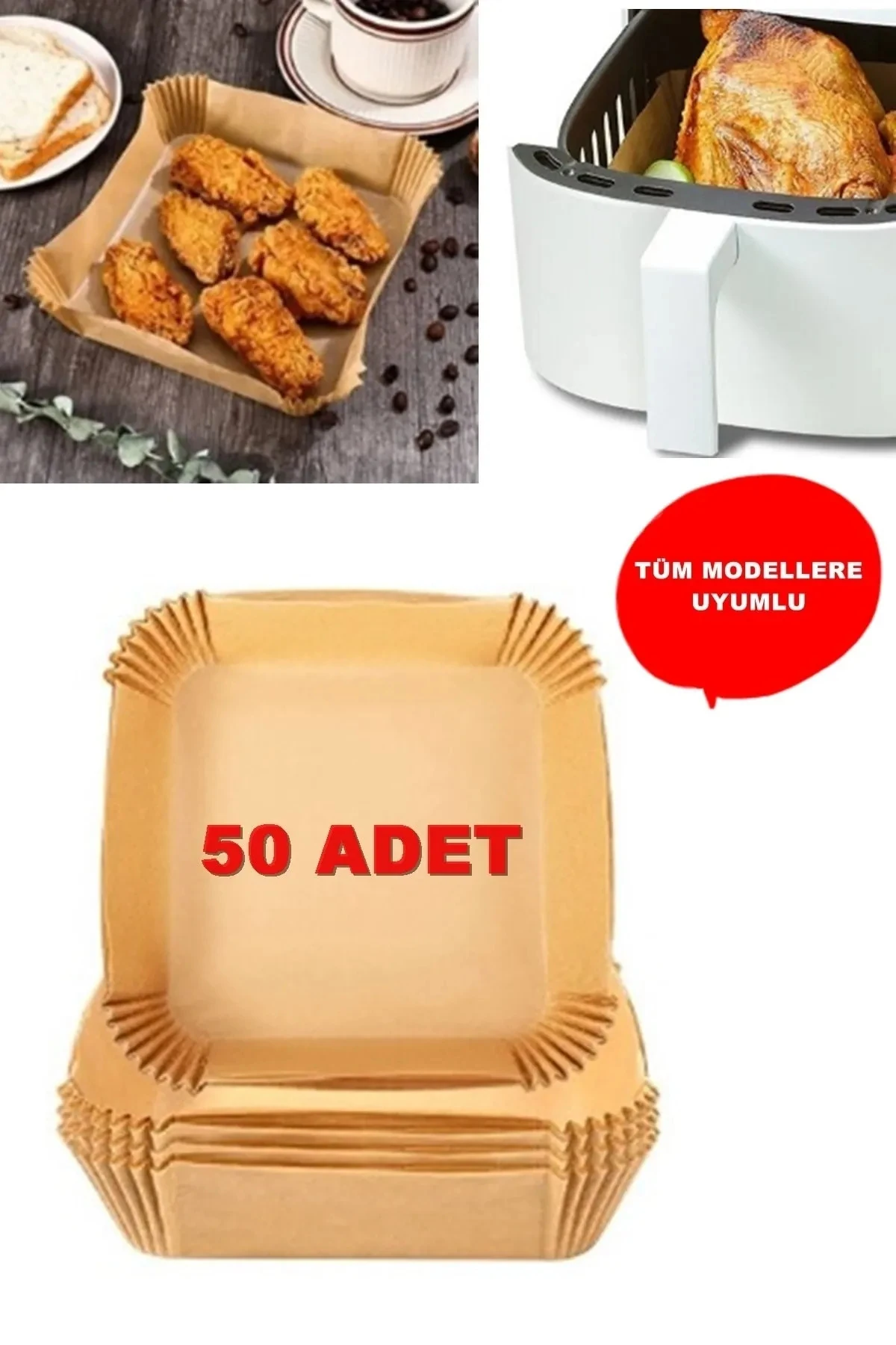 Airfryer Pişirme Kağıdı Hava Fritözü Kare Model Pişirme Kağıdı Airfryer Yağsız Firitöz 50 Adet