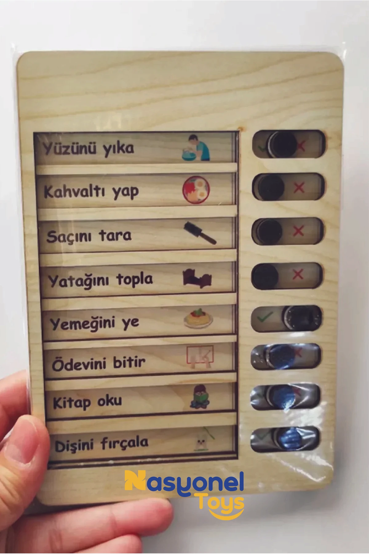 Eğitici Ahşap Çocuk Günlük Rutin Takip Listesi –