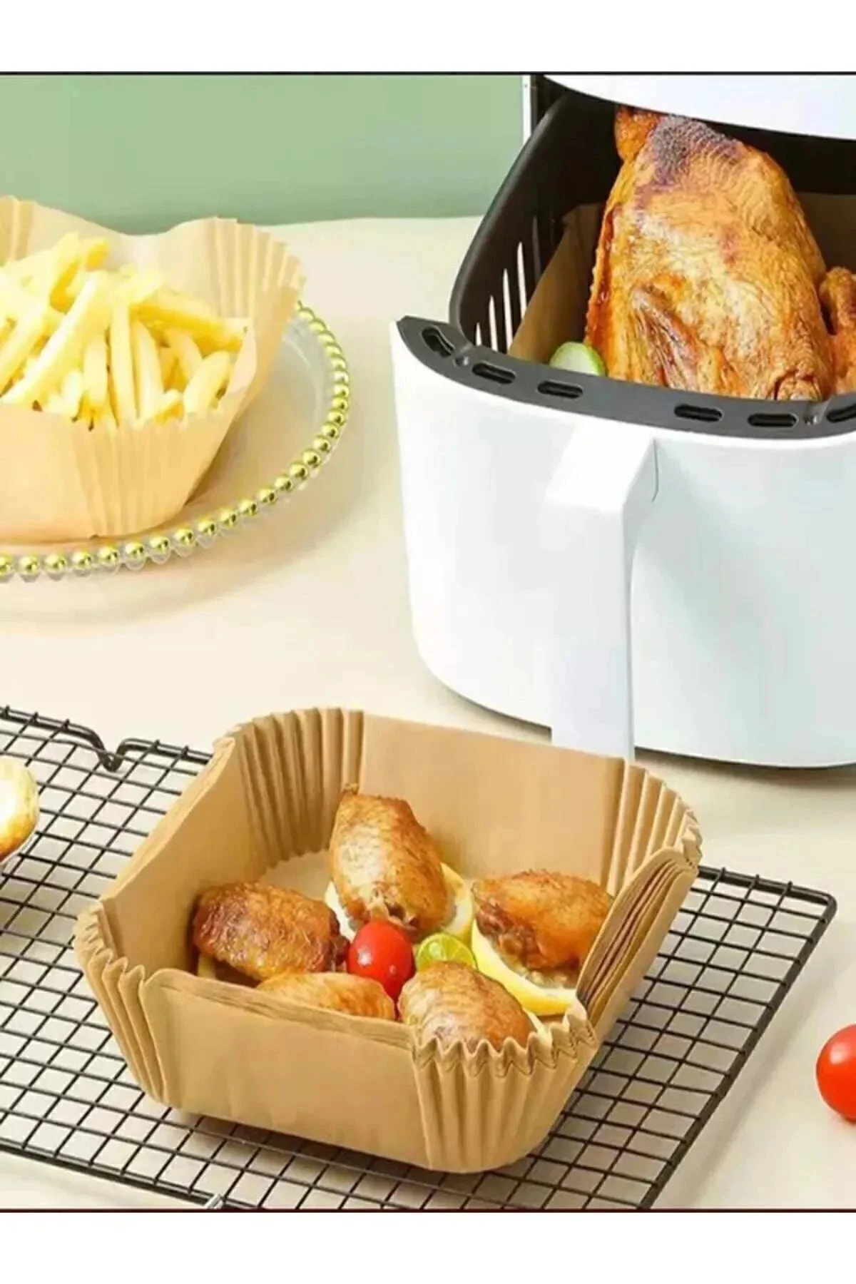 Büyük Boy Fritöz Pişirme Kağıdı Air Fryer Xl-xxl Tüm Markalara Uygun Kare Tabak Model 50 Adet