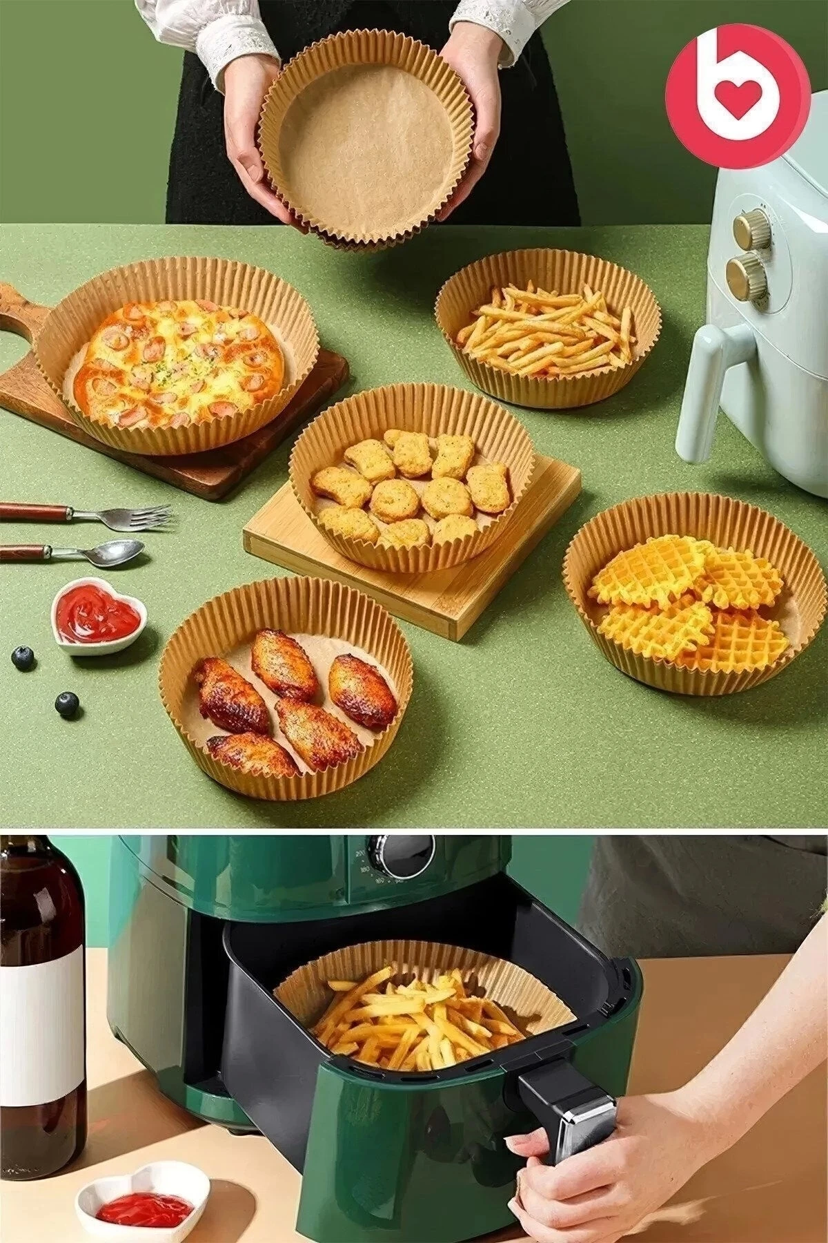 Air Fryer Pişirme Kağıdı 50 Adet Hava Fritözü,koza gift Pişirme Kağıdı Airfryer Yağsız Firitöz