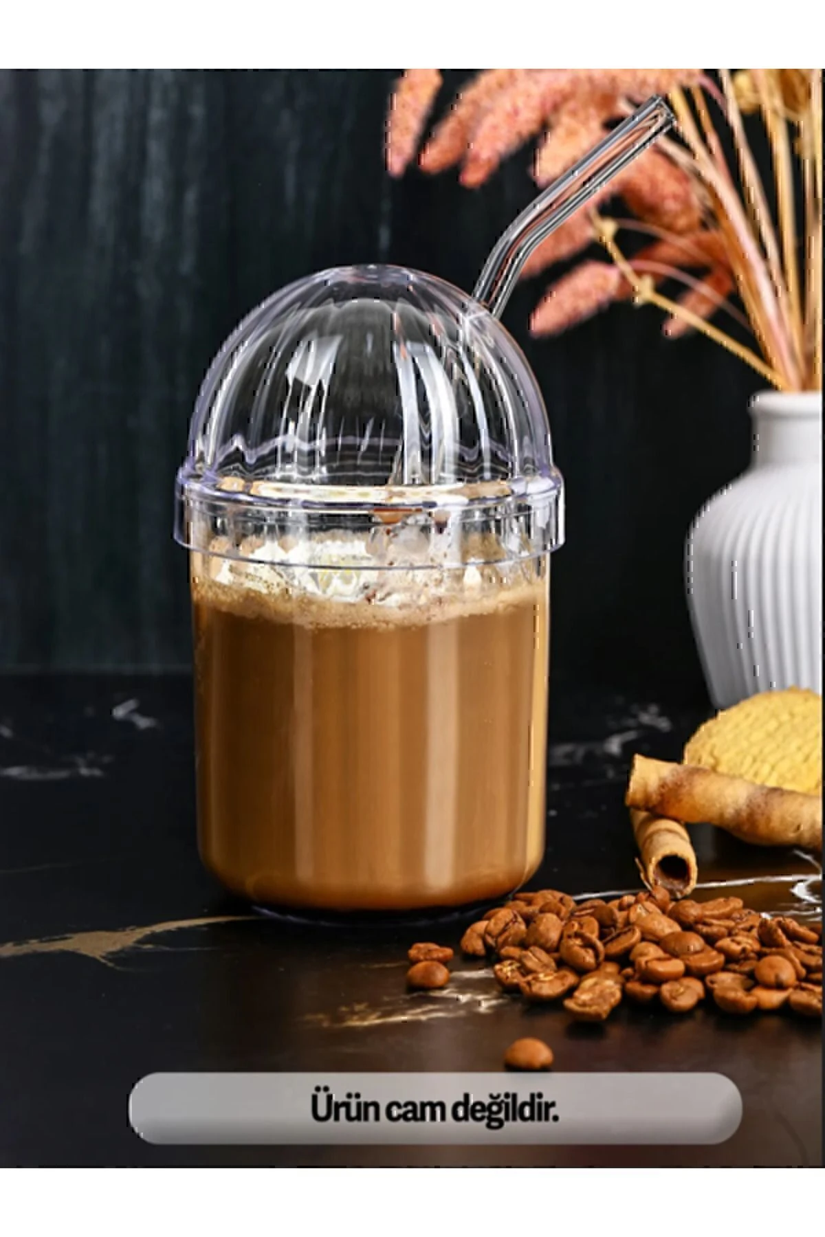 4 ADET CAM PİPETLİ KRİSTAL BARDAK 400ML SOĞUK KAHVE BARDAĞI LİMONATA BARDAĞI MEŞRUBAT BARDAĞI