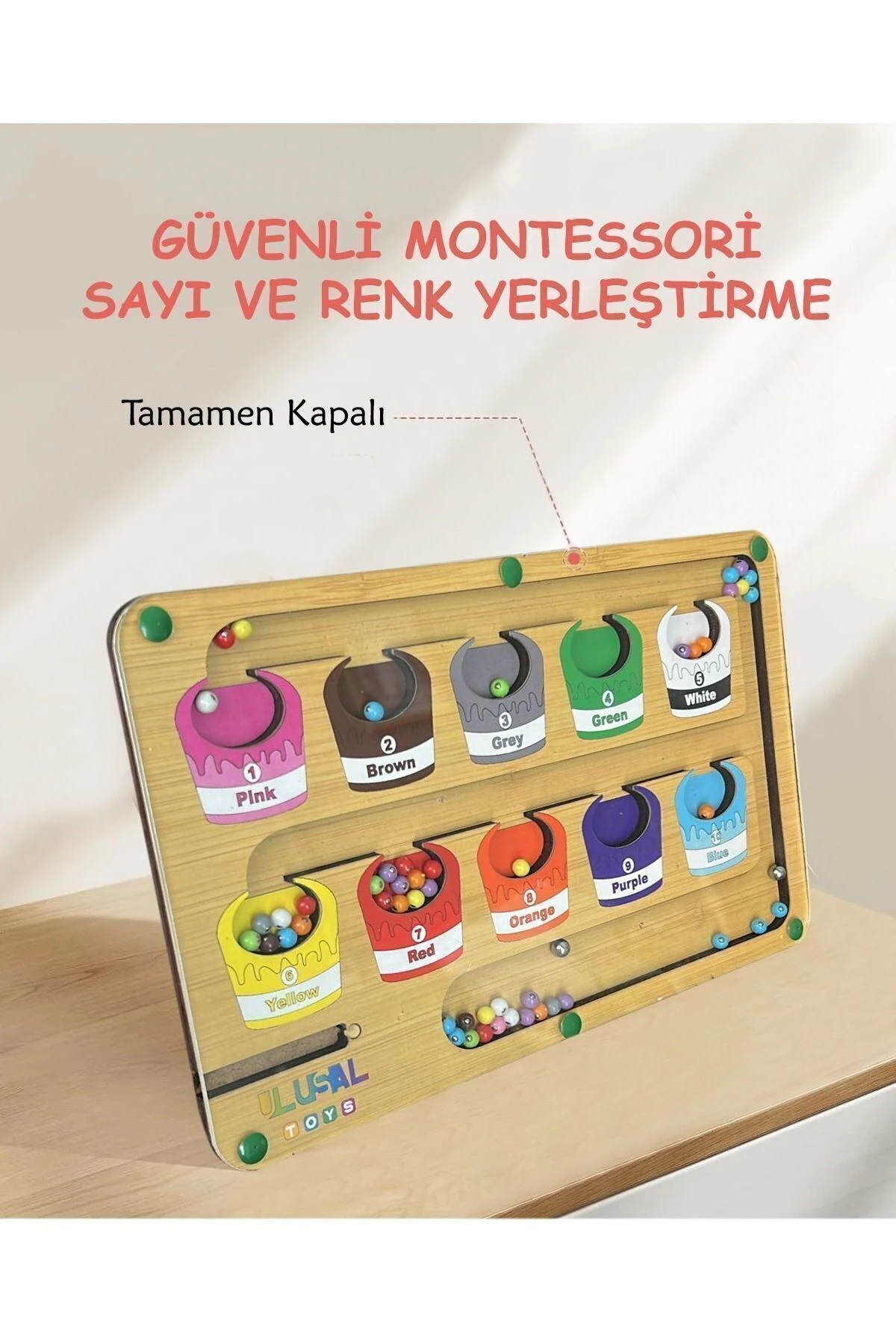 Montessori Mıknatıs ve Boncukla  Renkler-Sayılar Motor Beceri Bulmaca Panosu