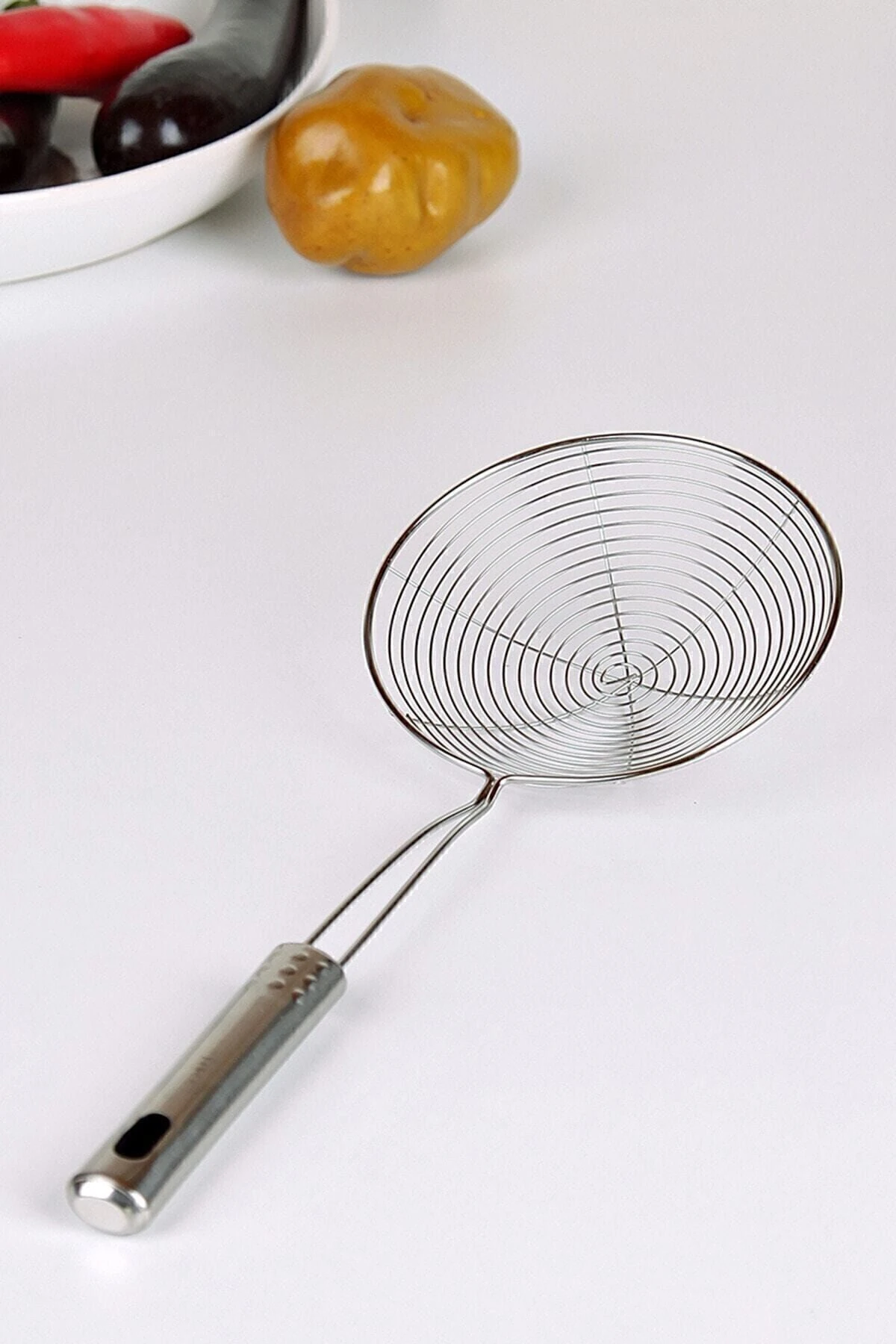 Paslanmaz Çelik Patates Kabak Sebze Kızartma Kevgiri, Metal Saplı Kevgir 16cm Çapında,kepçe