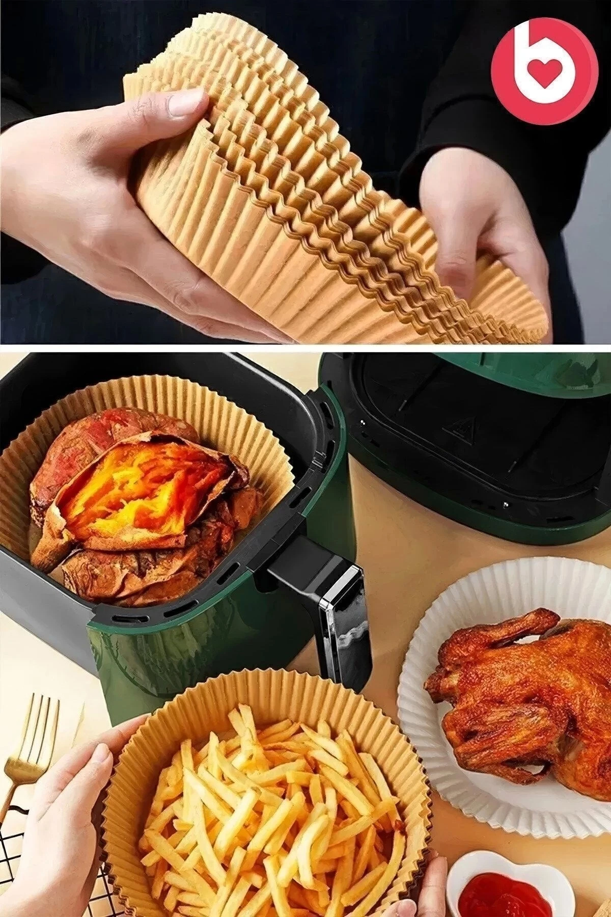 Air Fryer Pişirme Kağıdı 50 Adet Hava Fritözü,koza gift Pişirme Kağıdı Airfryer Yağsız Firitöz