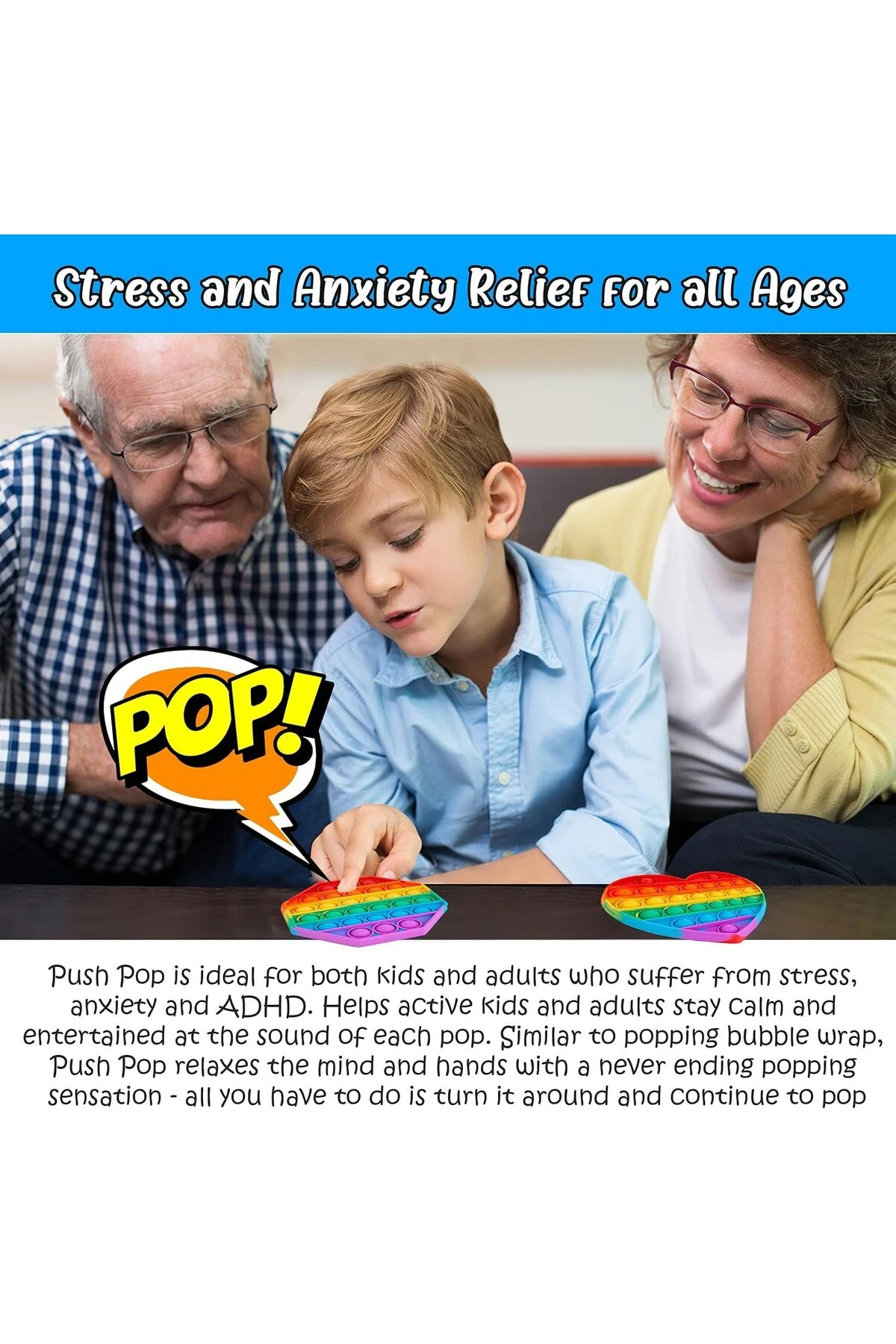 2'li Pop It Kare- Yuvarlak Şekilli Gökkuşağı Renk Duyusal Oyuncak Zihinsel Gelişim Stres Popit 2 Ad