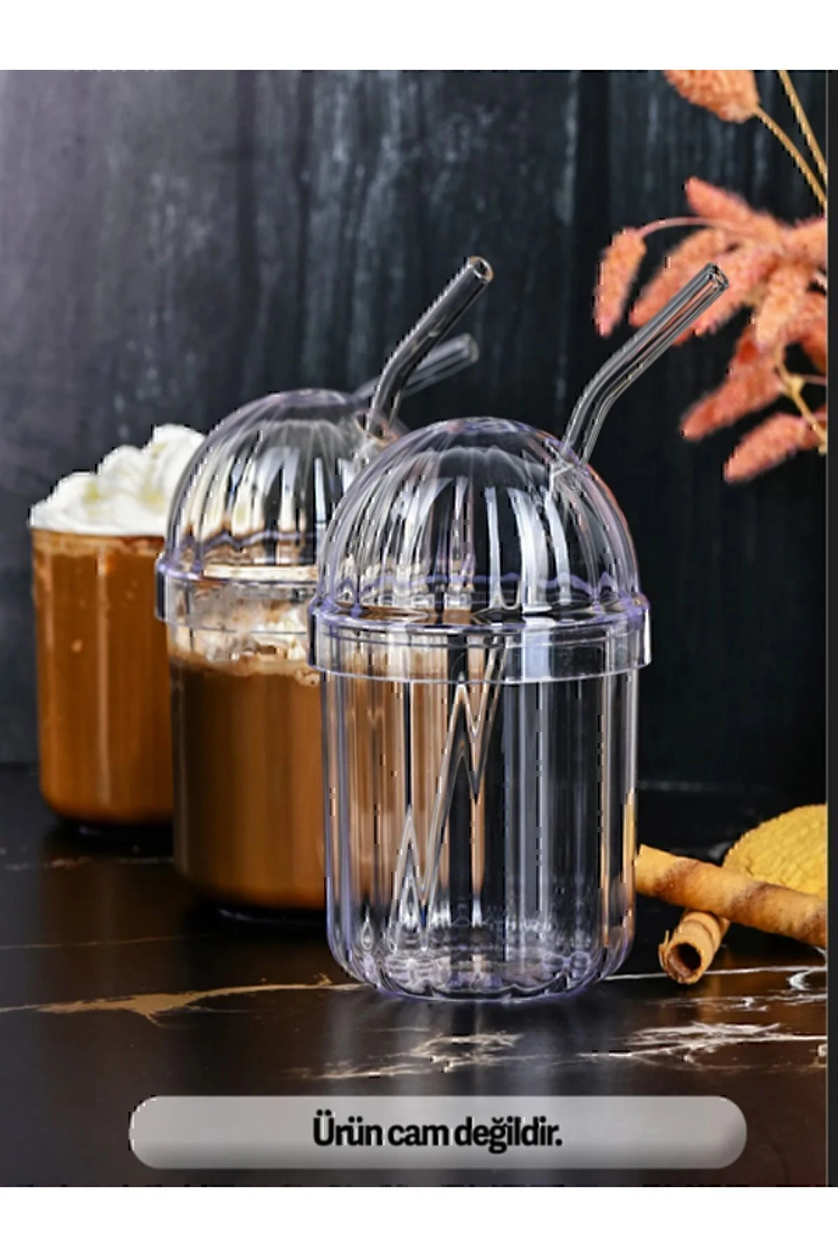 4 ADET CAM PİPETLİ KRİSTAL BARDAK 400ML SOĞUK KAHVE BARDAĞI LİMONATA BARDAĞI MEŞRUBAT BARDAĞI