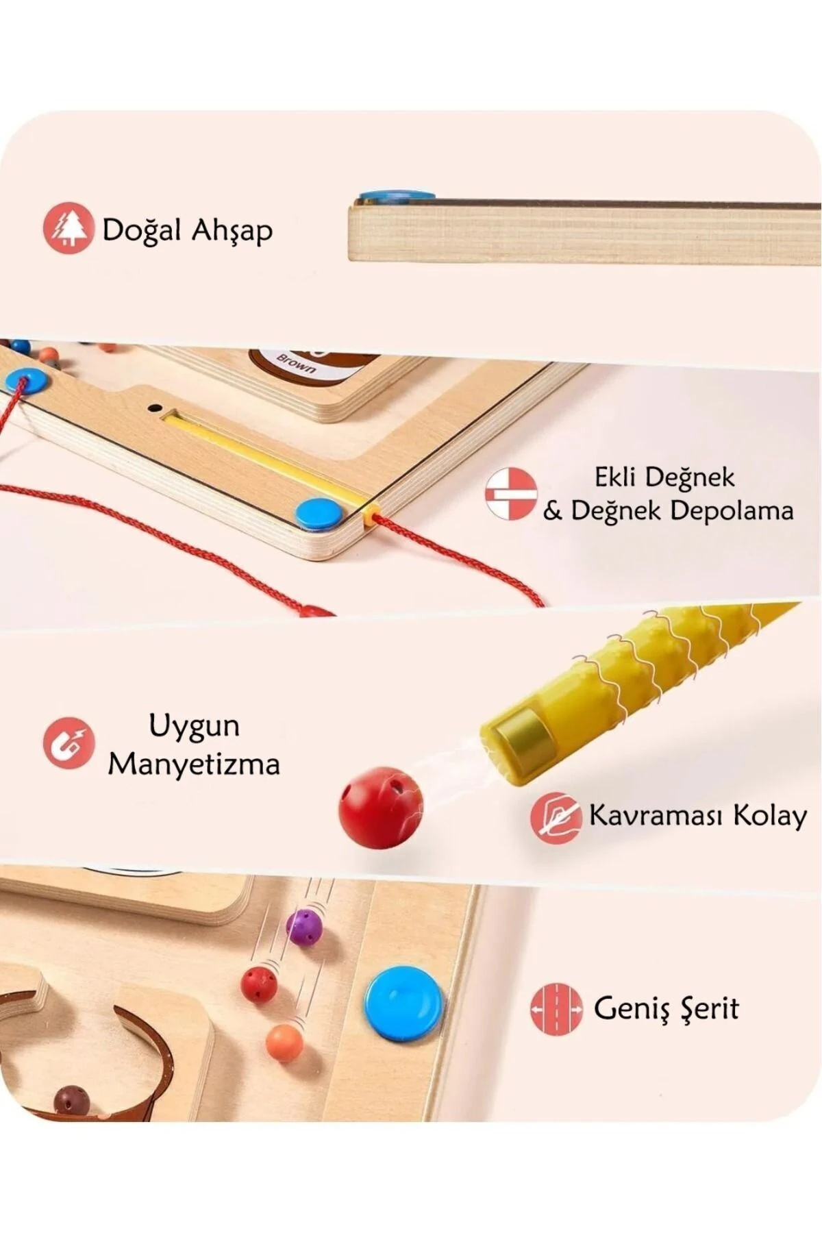 Montessori Mıknatıs ve Boncukla  Renkler-Sayılar Motor Beceri Bulmaca Panosu