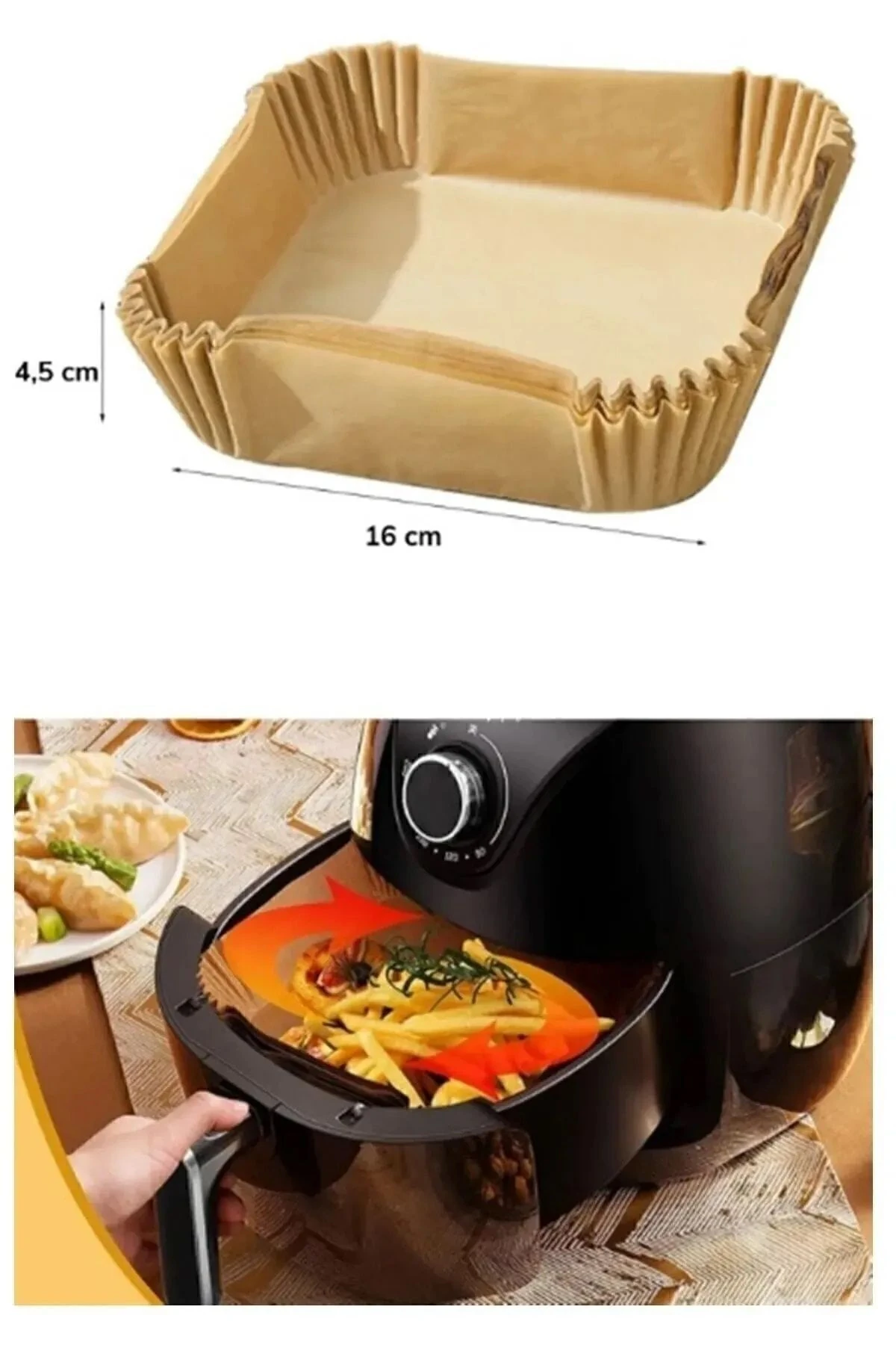 Büyük Boy Fritöz Pişirme Kağıdı Air Fryer Xl-xxl Tüm Markalara Uygun Kare Tabak Model 50 Adet