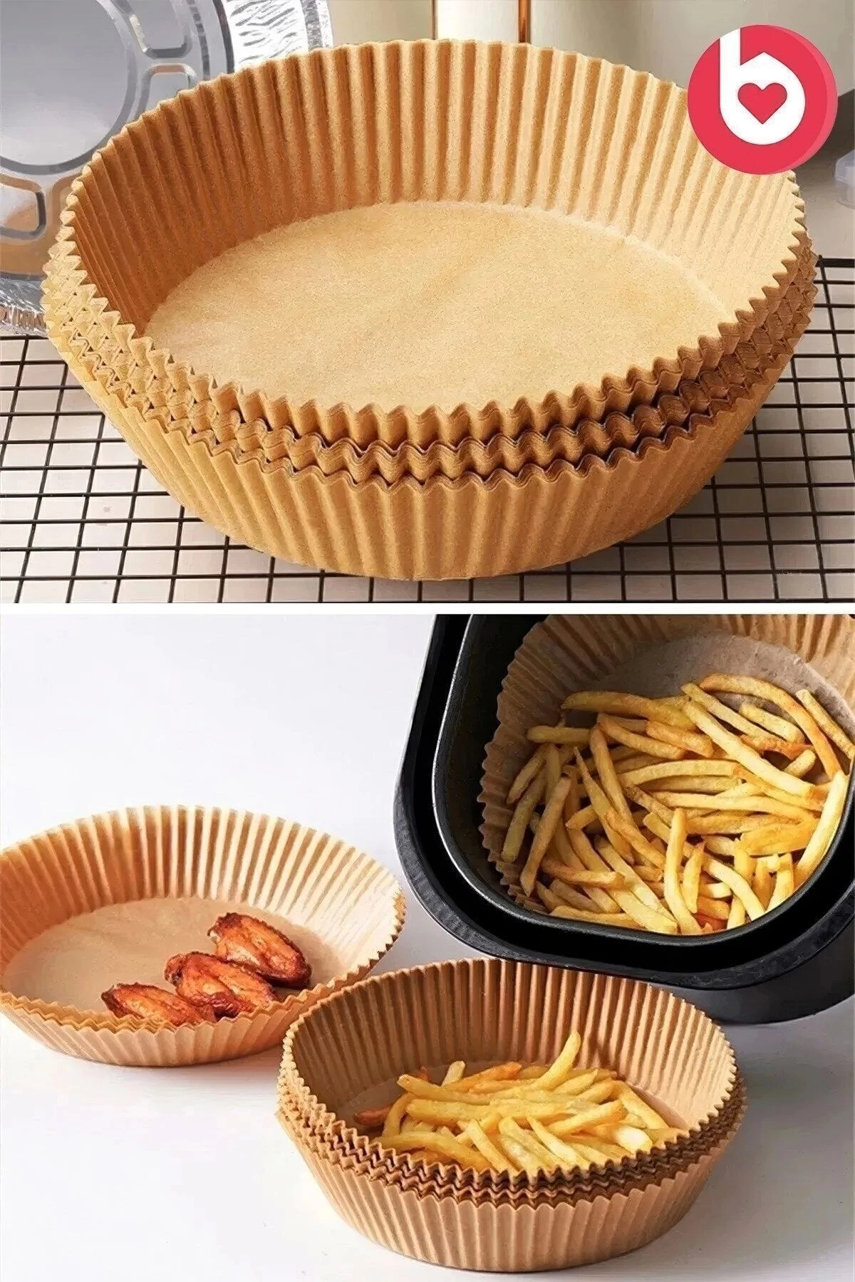 Air Fryer Pişirme Kağıdı 50 Adet Hava Fritözü,koza gift Pişirme Kağıdı Airfryer Yağsız Firitöz