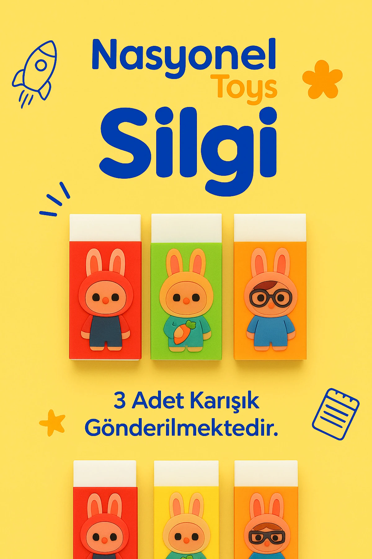 Labubu Baskılı Silgi 4’lü Set – Karışık Desenler