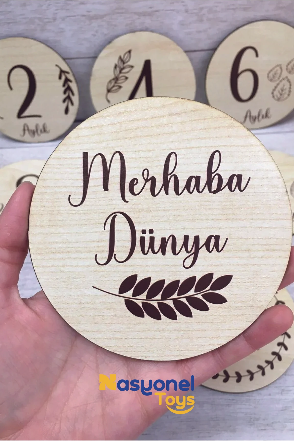 - Ahşap Türkçe Aylık Plak Seti – Bebek Fotoğraf Çekim Aksesuarı