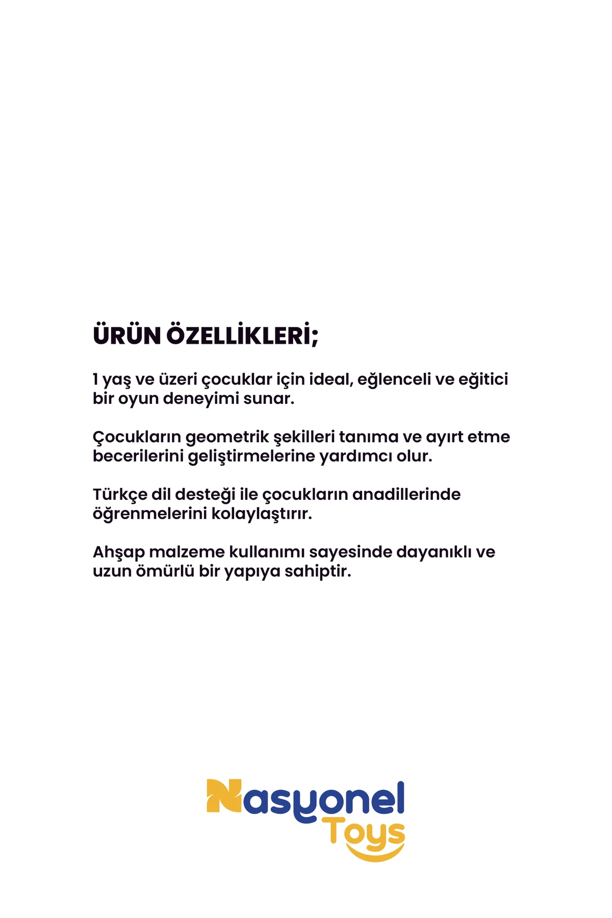 Ahşap Eğitici Zeka Geliştirici 5’li Geometrik Şekil Yerleştirme Oyunu –