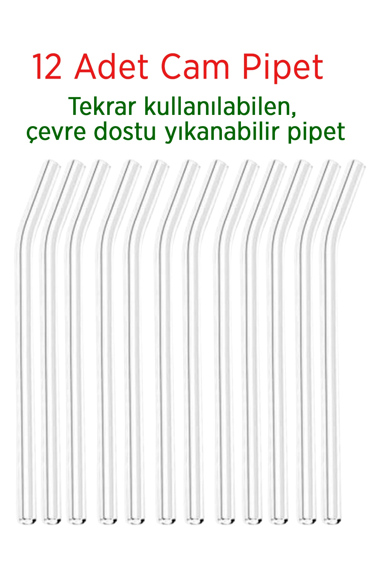 Şeffaf Cam Pipet 12'li Cam Eğimli Pipet (Isıya Dayanıklı)