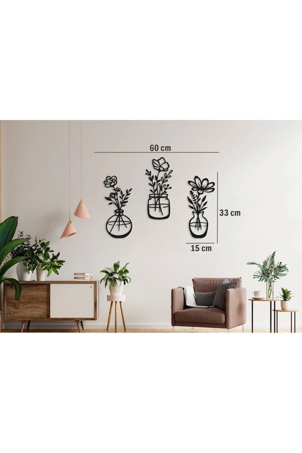 Decovista Ev Ofis Mutfak Ve Banyo Için Ahşap Dekoratif Duvar Vazo Çiçekler Vase 35x15cm