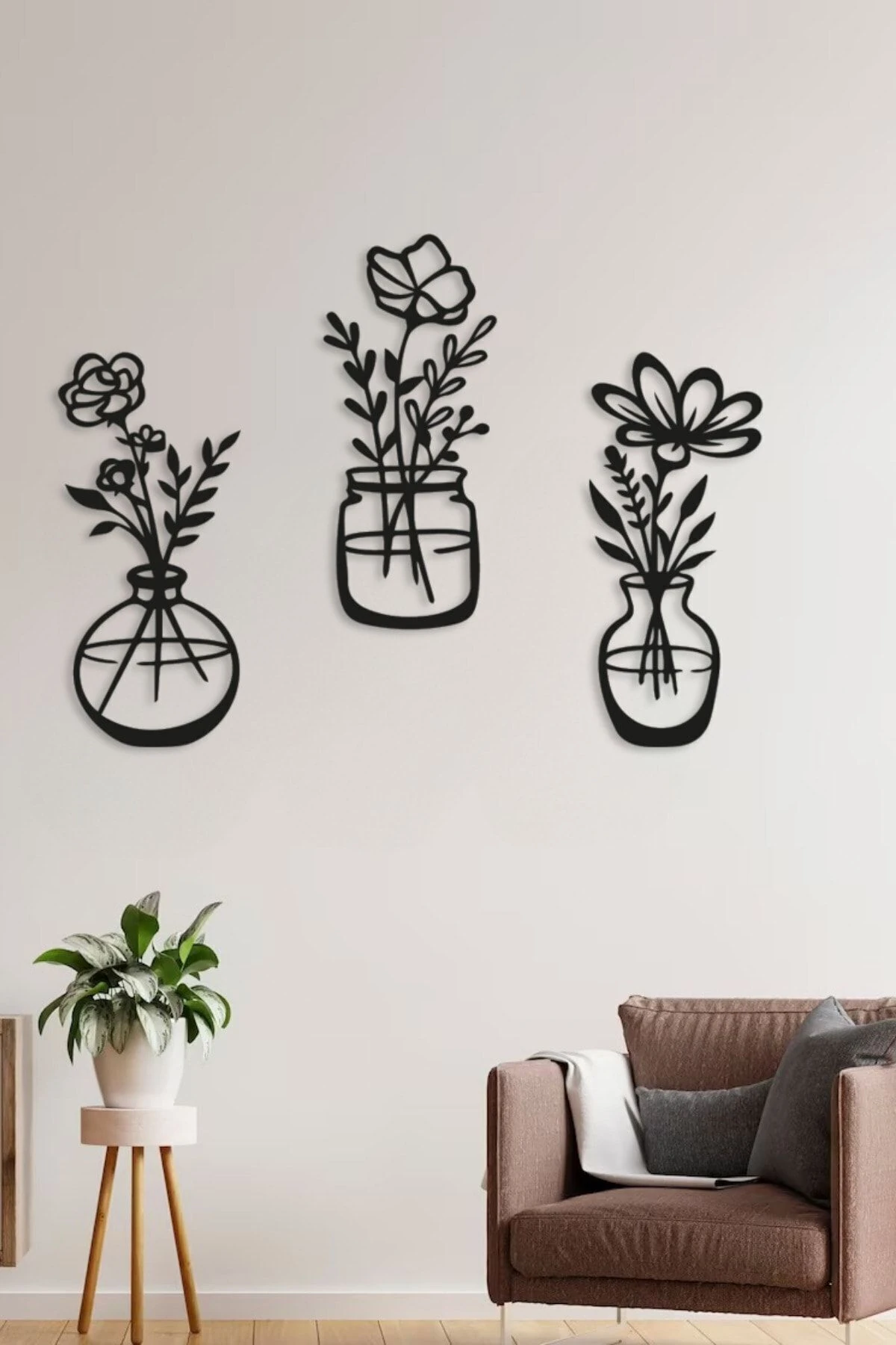 Decovista Ev Ofis Mutfak Ve Banyo Için Ahşap Dekoratif Duvar Vazo Çiçekler Vase 35x15cm