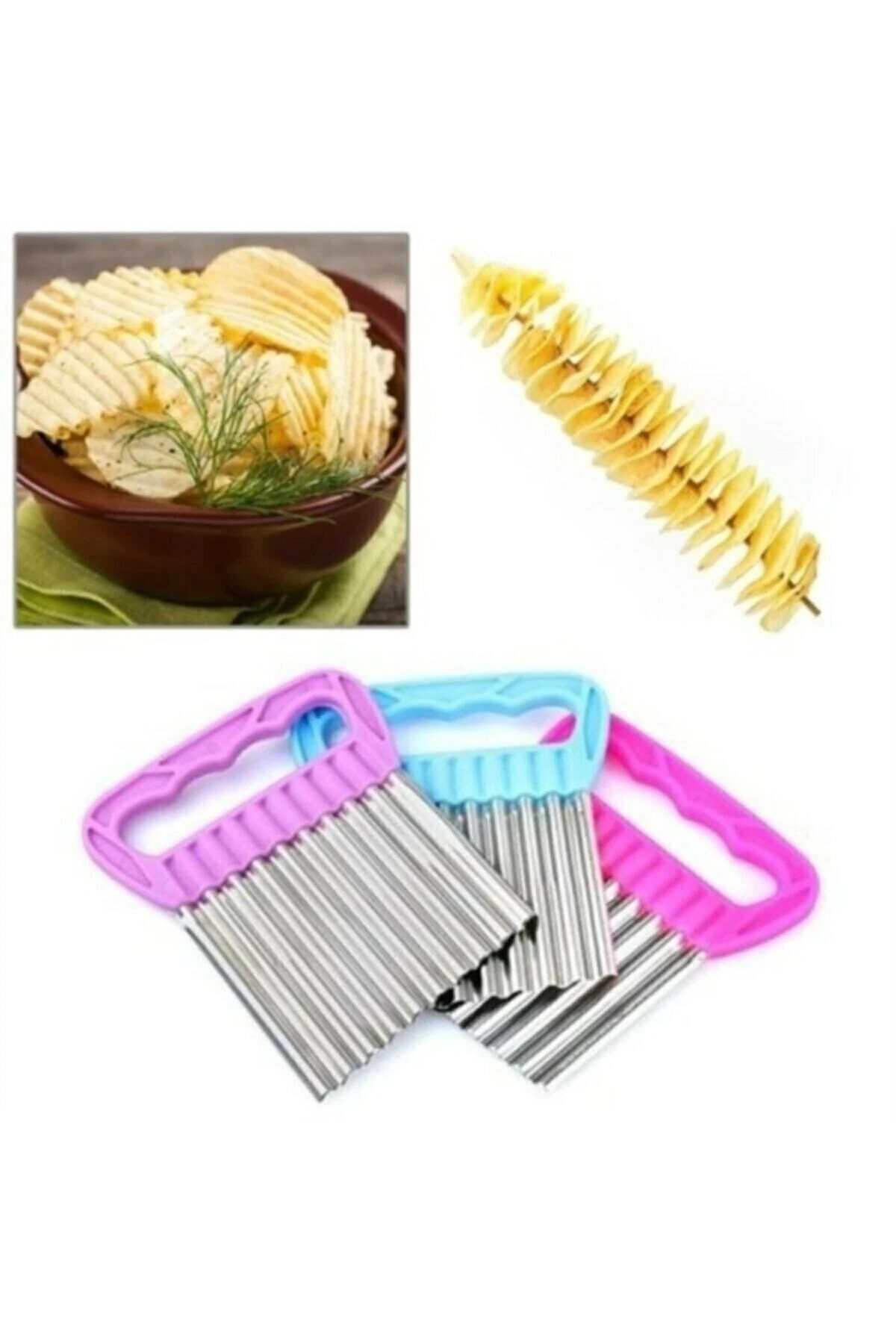 Şekilli sebze ve meyve dilimleyici, patates ve cips kesici araç