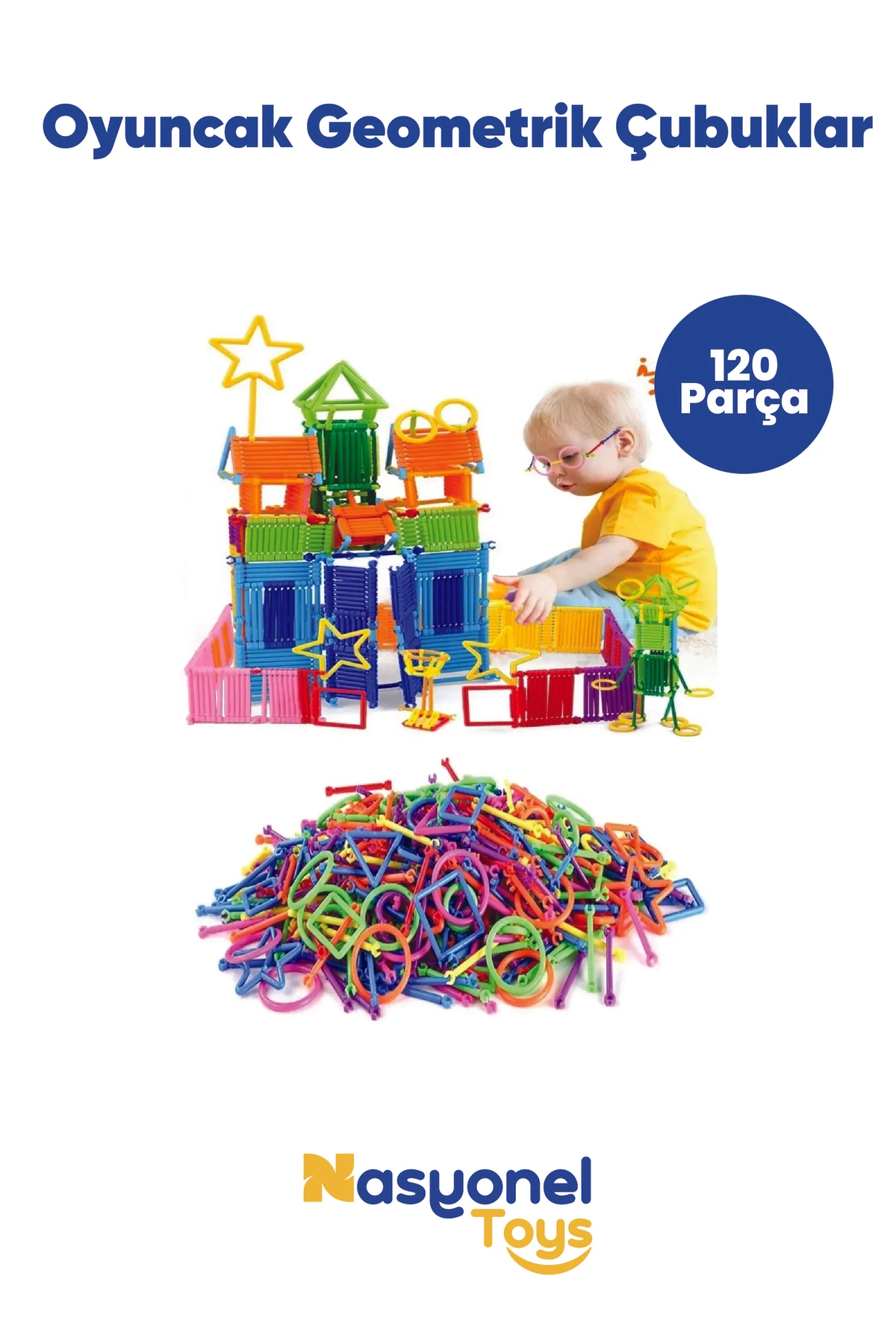 120 Parça Geometrik Çubuk Yapı Oyuncağı – Eğitici STEM Seti –