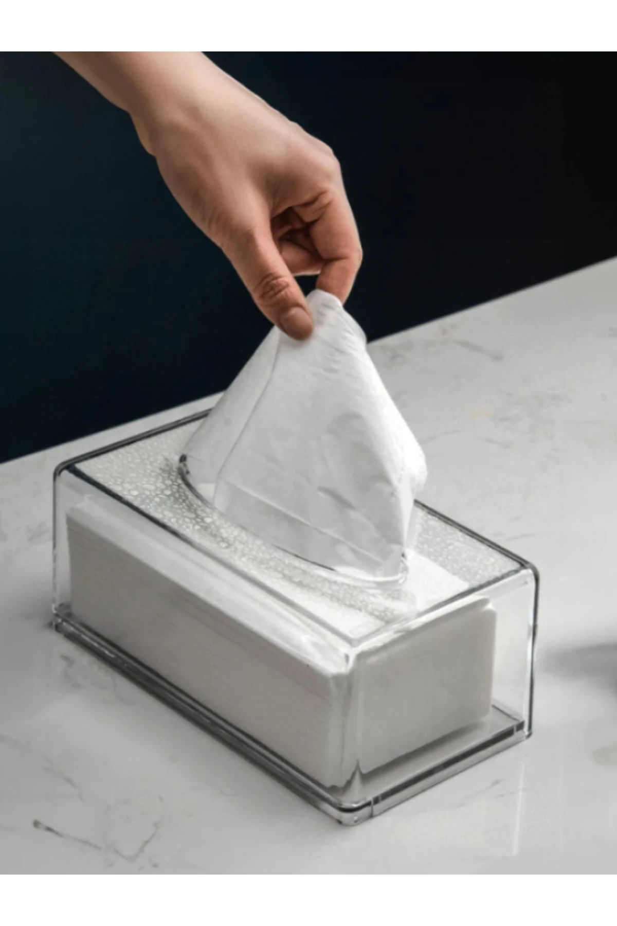Dikdörtgen Akrilik Şeffaf Peçetelik - Peçete Düzenleyici Z Peçete Uyumlu Peçete Kutusu
