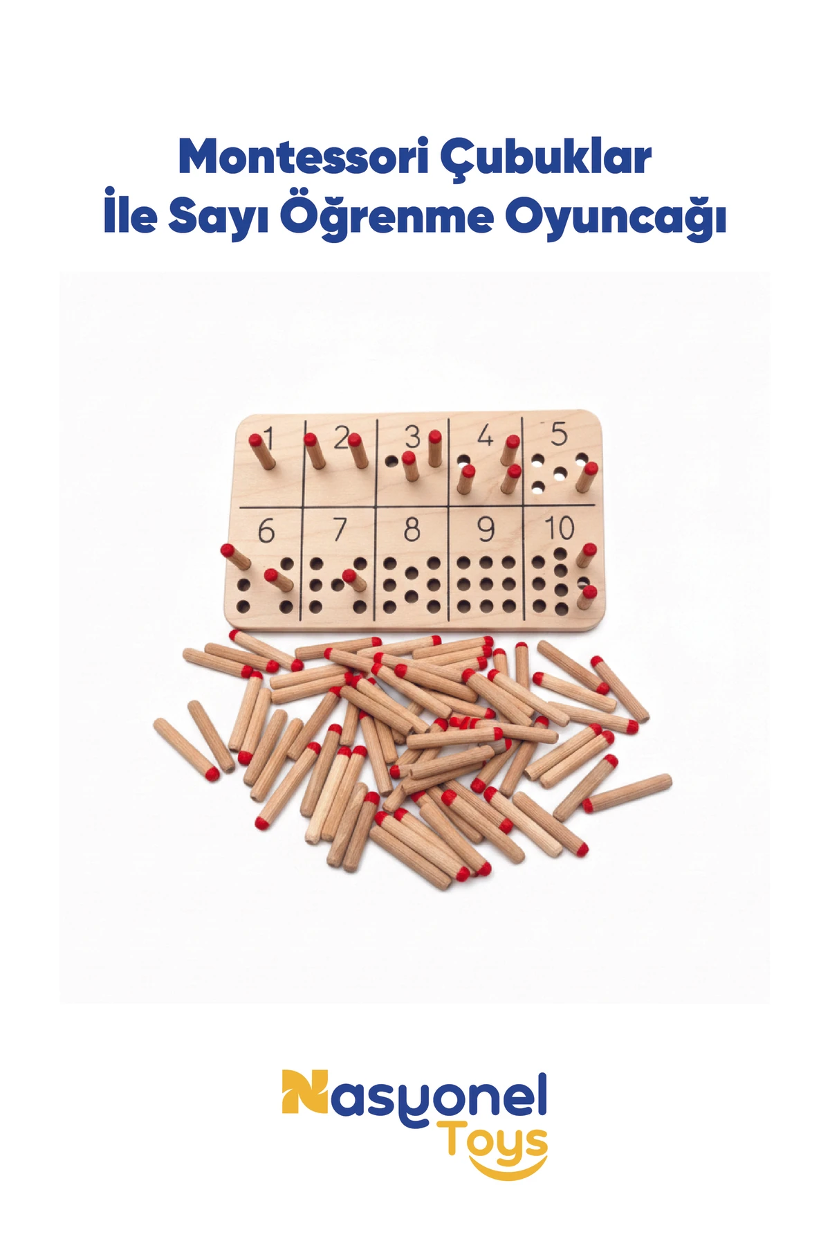 Montessori Ahşap Sayı Öğrenme Oyuncağı-55 Parça Sayı Çubuğu ve Tahta–Eğitici Ahşap Set–Nasyonel Toys