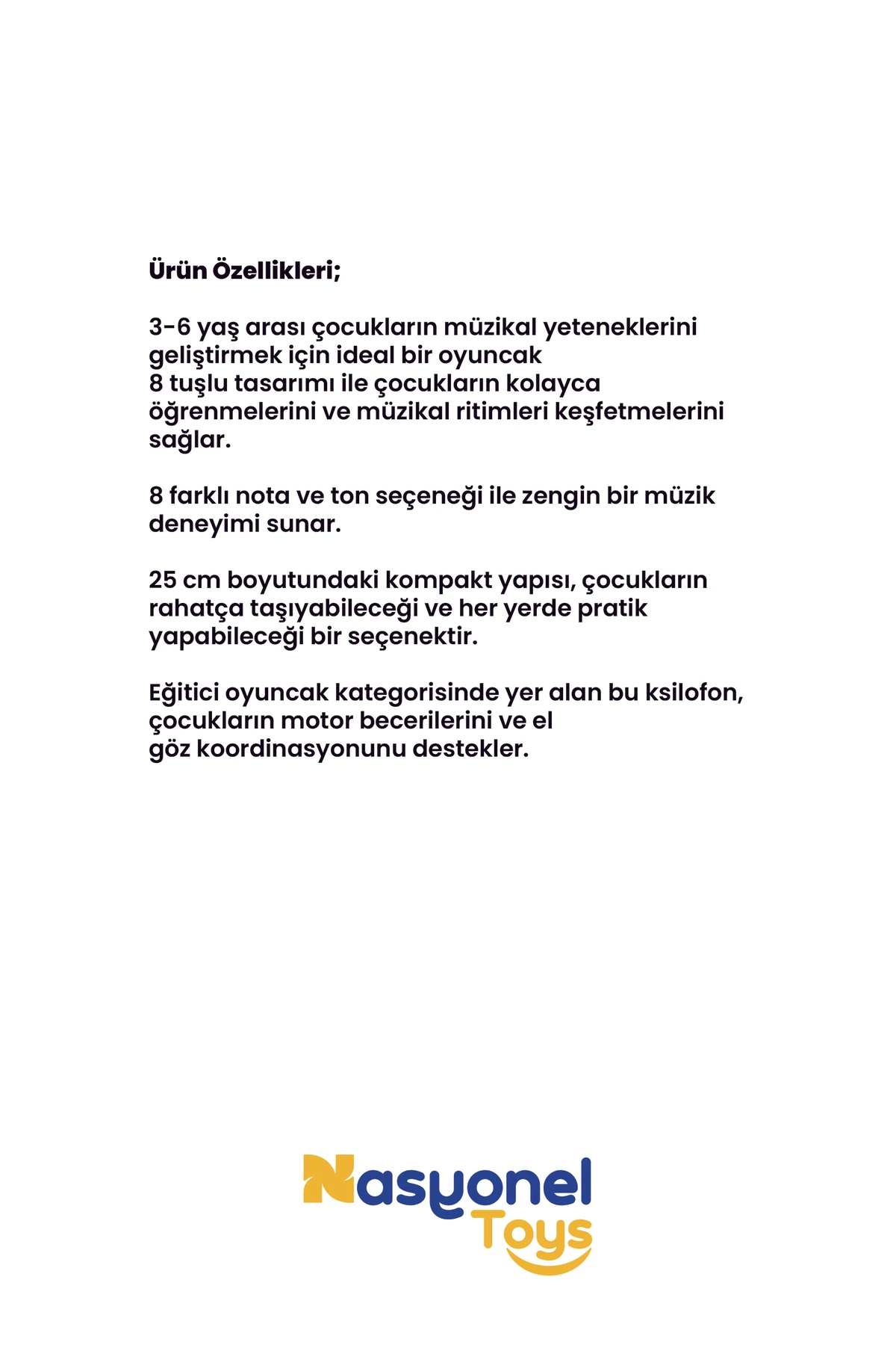 Ahşap Ksiloform 8 Tuşlu Renkli Müzik Oyuncağı – 3-6 Yaş Eğitici Enstrüman