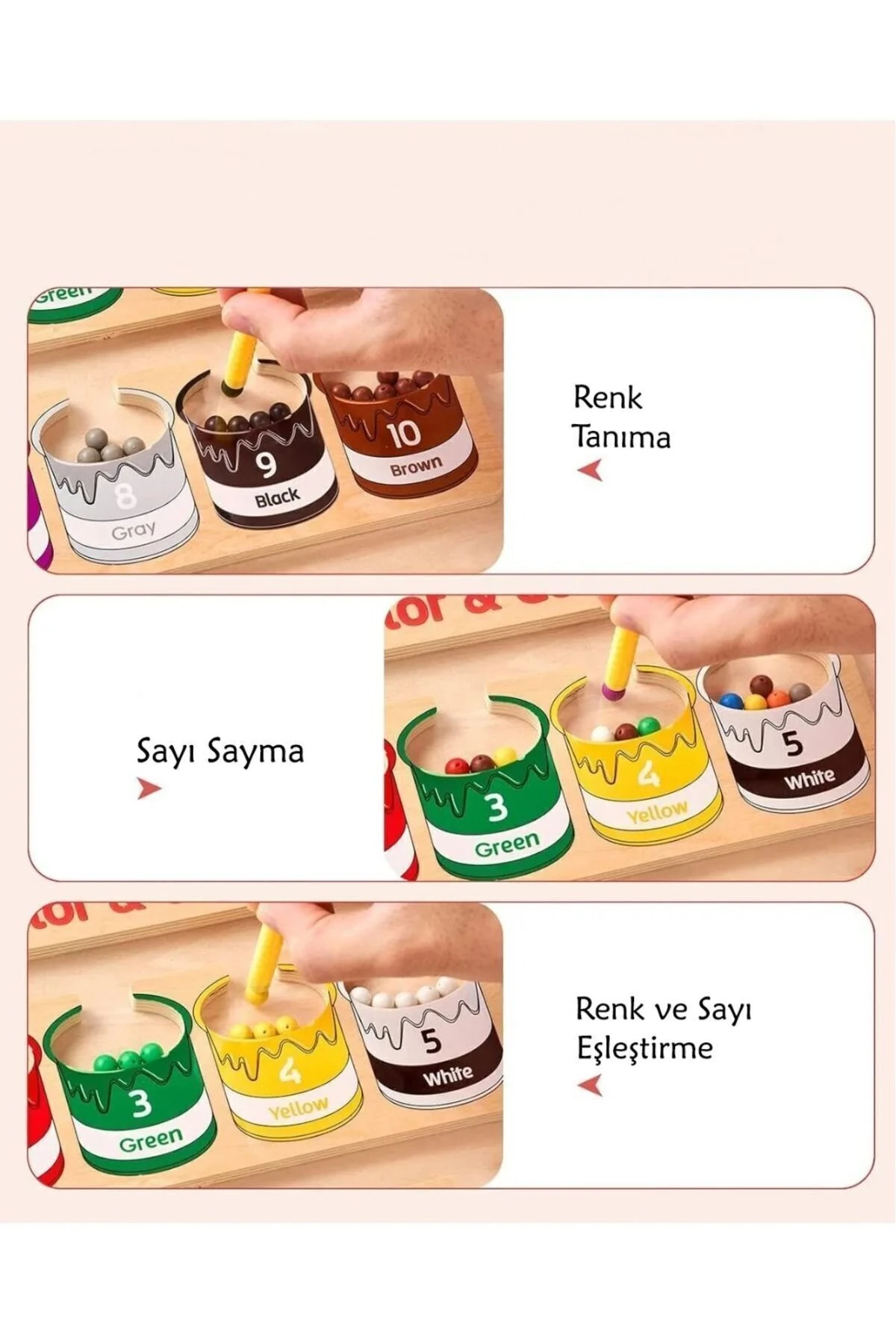 Montessori Mıknatıs ve Boncukla  Renkler-Sayılar Motor Beceri Bulmaca Panosu