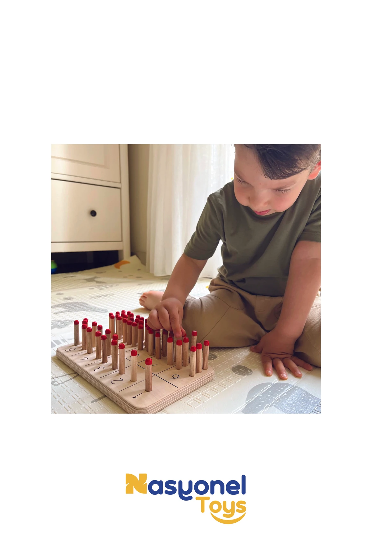 Montessori Ahşap Sayı Öğrenme Oyuncağı-55 Parça Sayı Çubuğu ve Tahta–Eğitici Ahşap Set–Nasyonel Toys