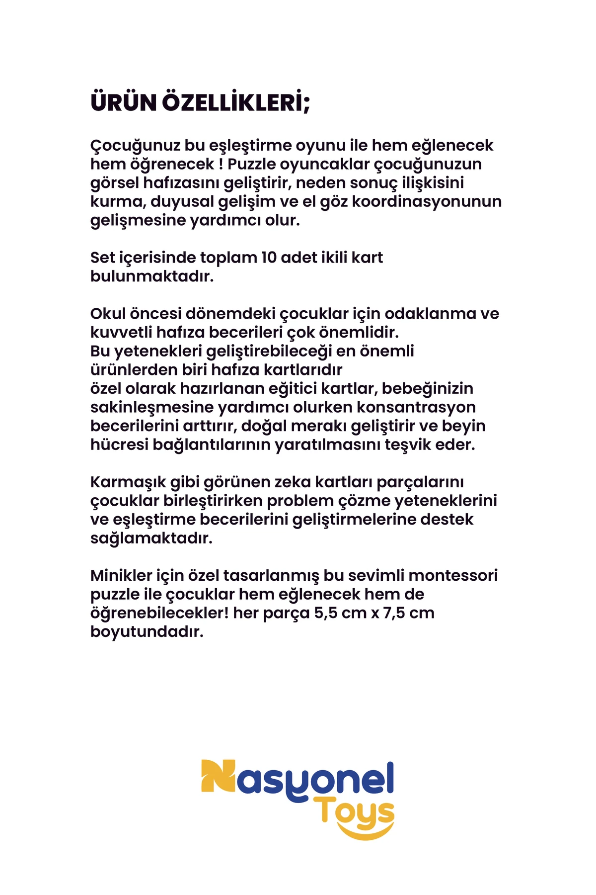 Eğitici Ahşap Zeka Kartları 20 Parça – Sayıları Öğreniyorum +2 Yaş –