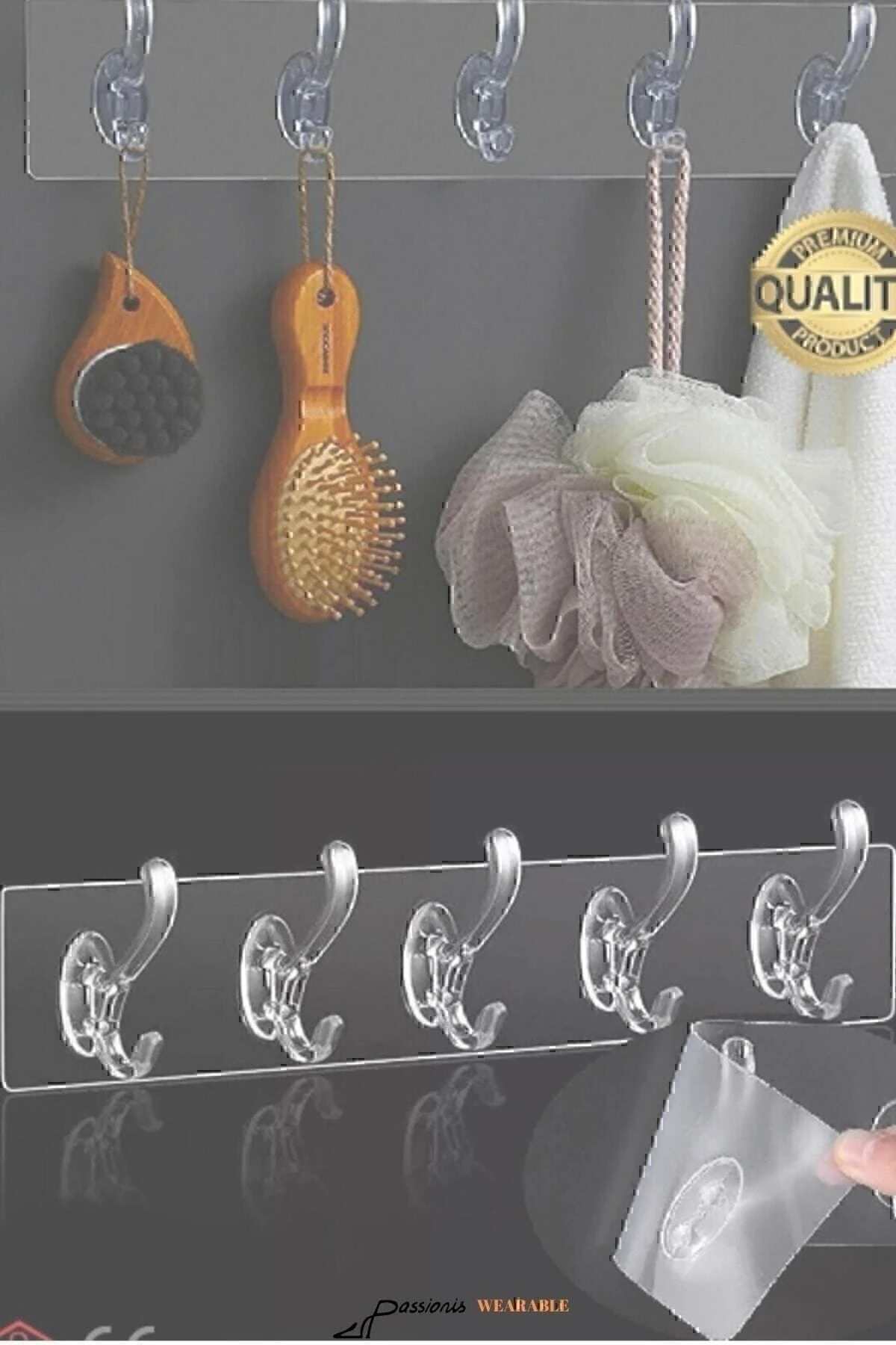 1 Adet Kendinden Yapışkanlı Güçlü Şeffaf 5li Askılık - Kapı Arkası Mutfak Duvar Banyo