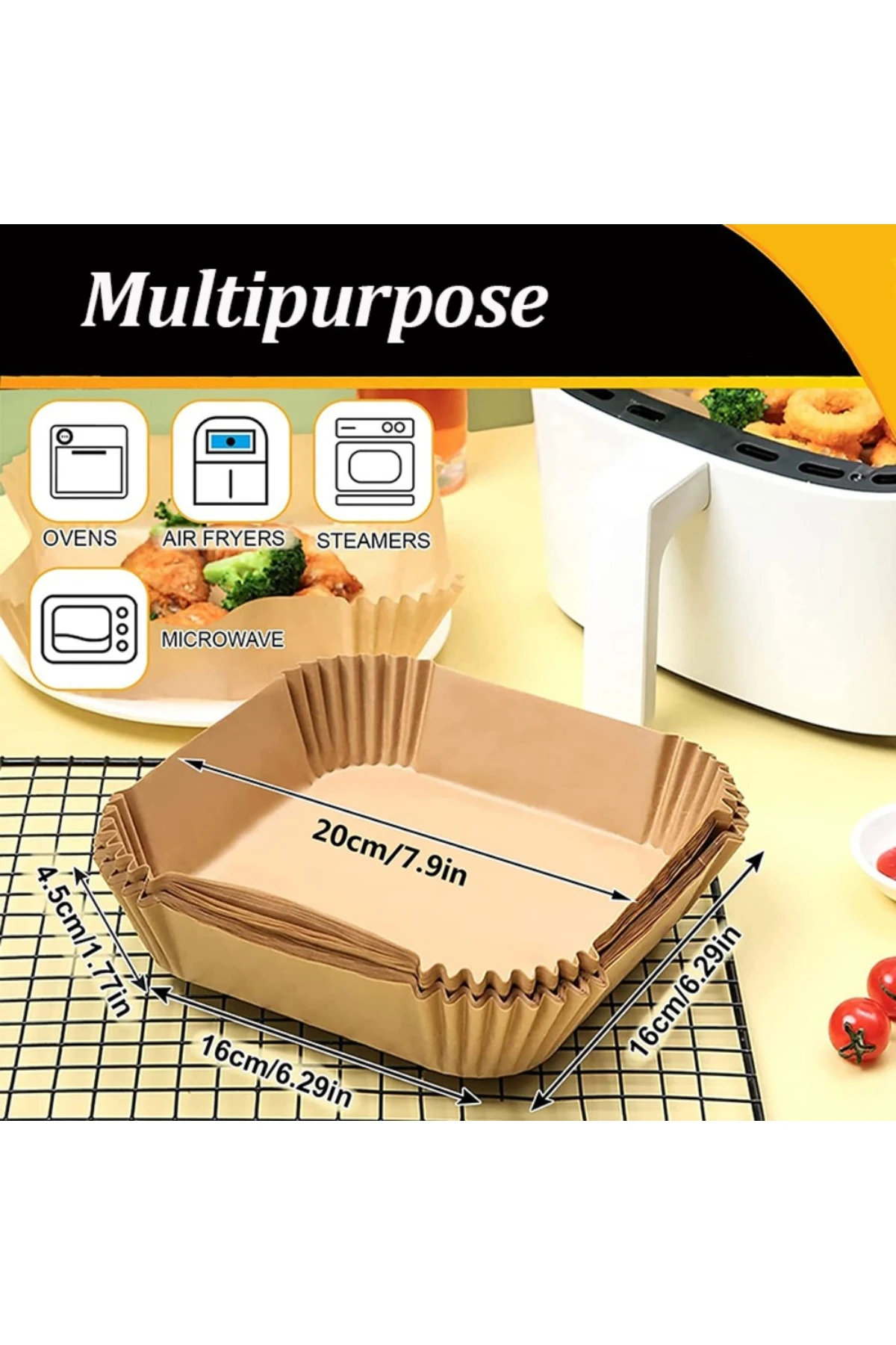 Airfryer Pişirme Kağıdı Hava Fritözü Kare Model Pişirme Kağıdı Airfryer Yağsız Firitöz 50 Adet