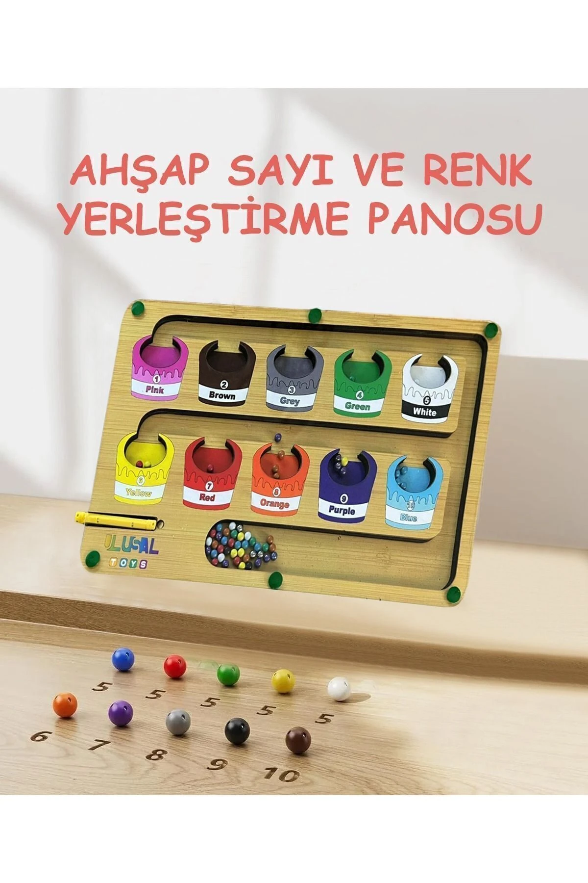 Montessori Mıknatıs ve Boncukla  Renkler-Sayılar Motor Beceri Bulmaca Panosu