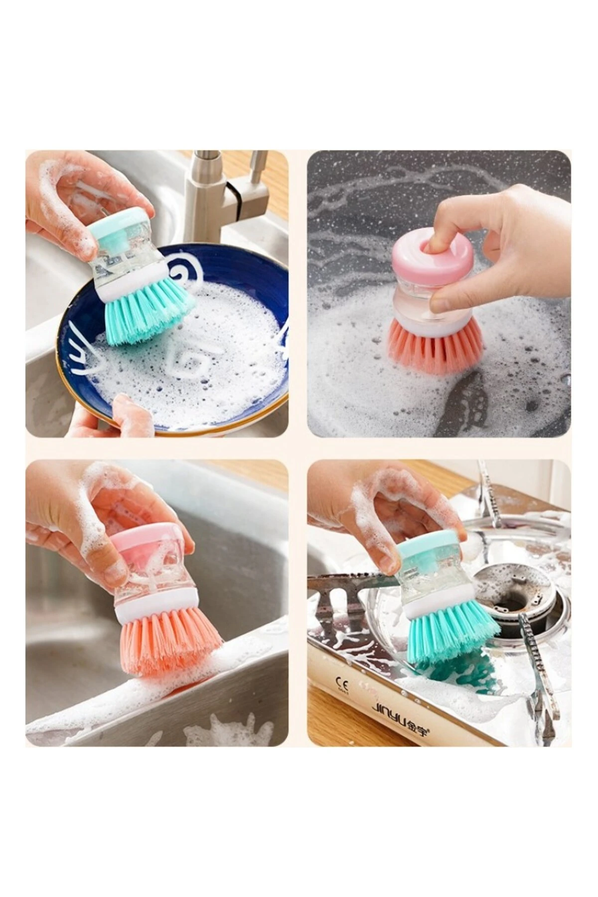 Pratik Sıvı Deterjan Hazneli Bulaşık Fırçası | Hazneli Mutfak Banyo Lavabo Yıkama Fırçası