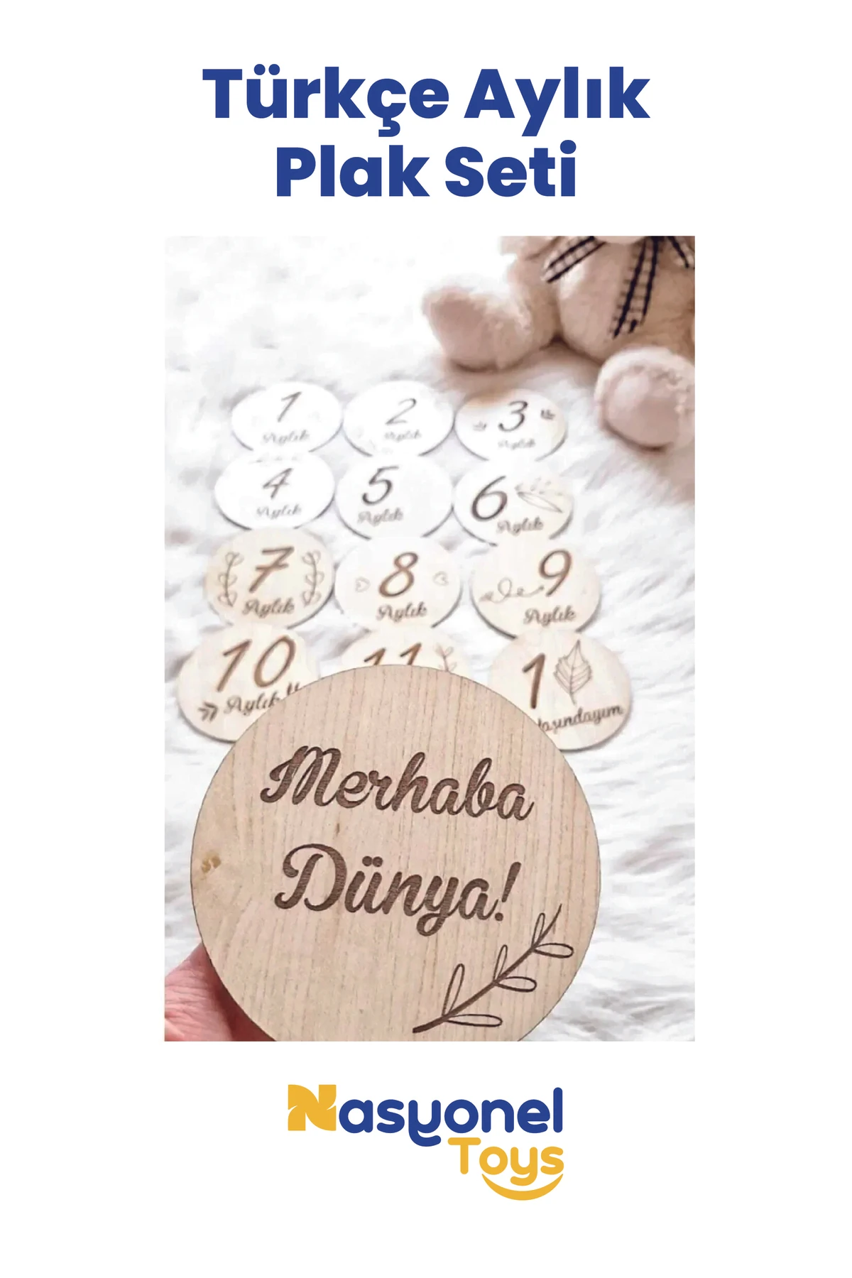- Ahşap Türkçe Aylık Plak Seti – Bebek Fotoğraf Çekim Aksesuarı
