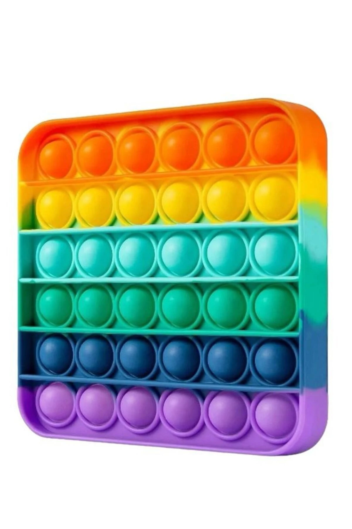 2'li Pop It Kare- Yuvarlak Şekilli Gökkuşağı Renk Duyusal Oyuncak Zihinsel Gelişim Stres Popit 2 Ad