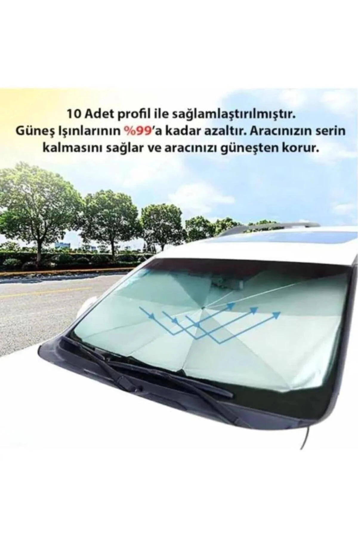 Araba Güneş Gölge Koruyucu Şemsiye Oto Ön Cam Güneşlik 145x 79 Cm