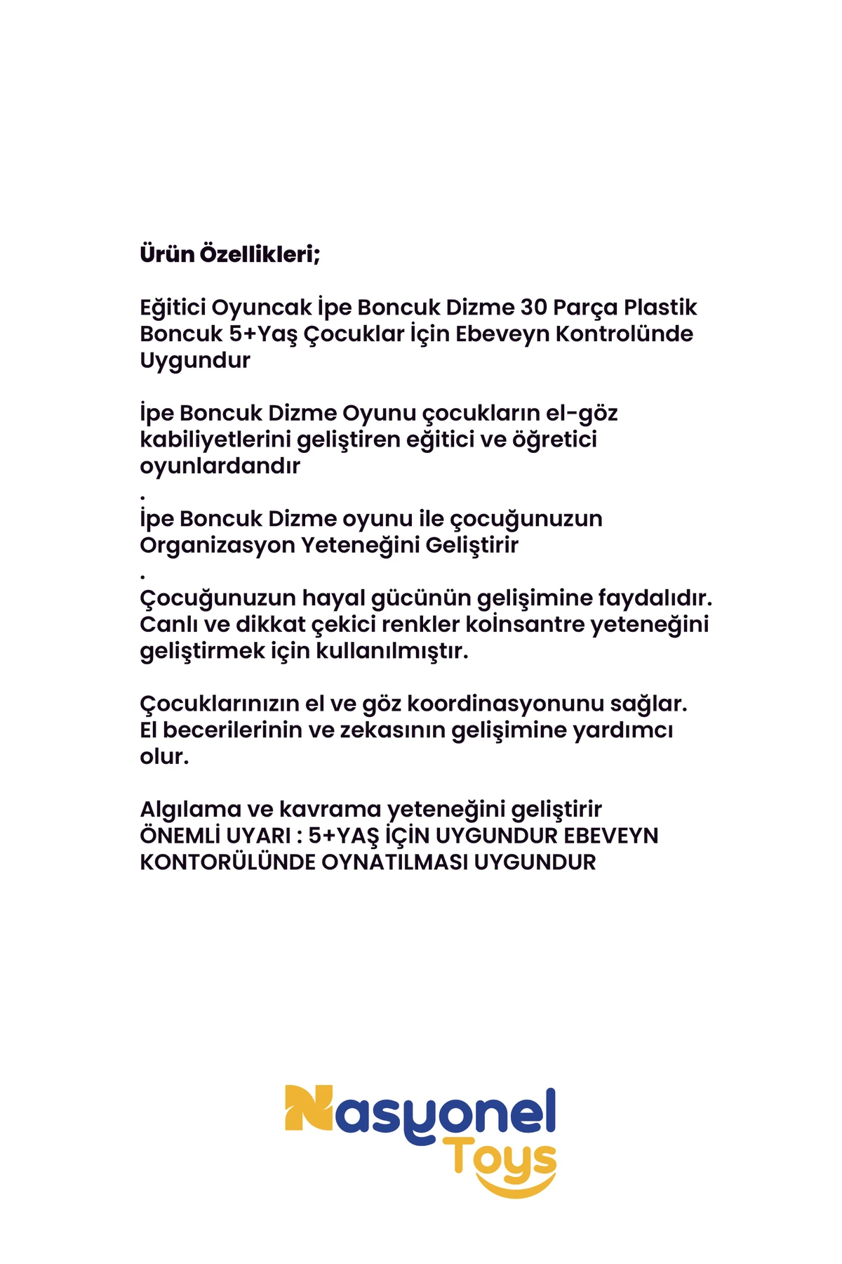 Line Up Boncuk Dizme Oyunu 30 Parça | Eğitici El-Göz Koordinasyon Oyuncağı |