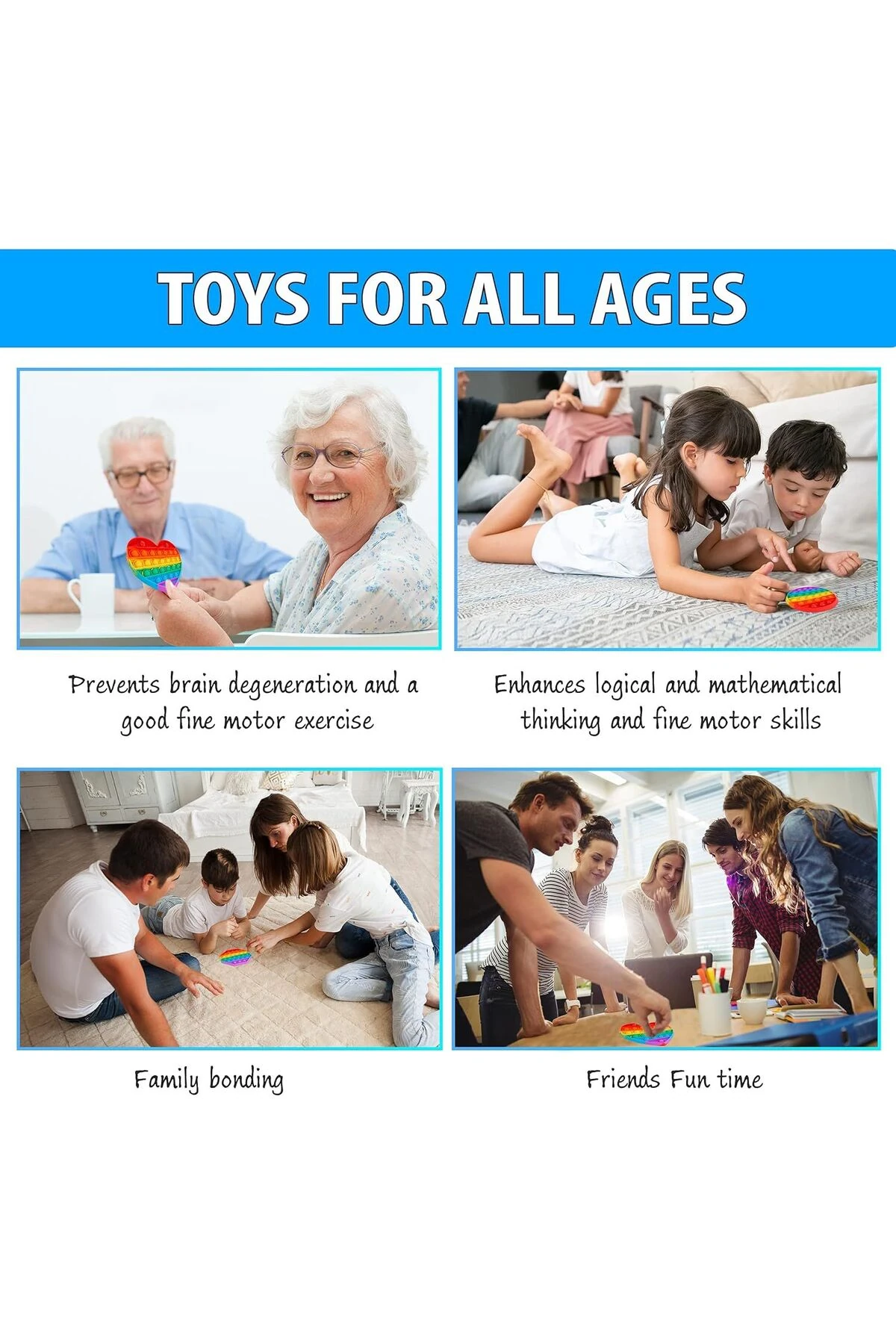 2'li Pop It Kare- Yuvarlak Şekilli Gökkuşağı Renk Duyusal Oyuncak Zihinsel Gelişim Stres Popit 2 Ad