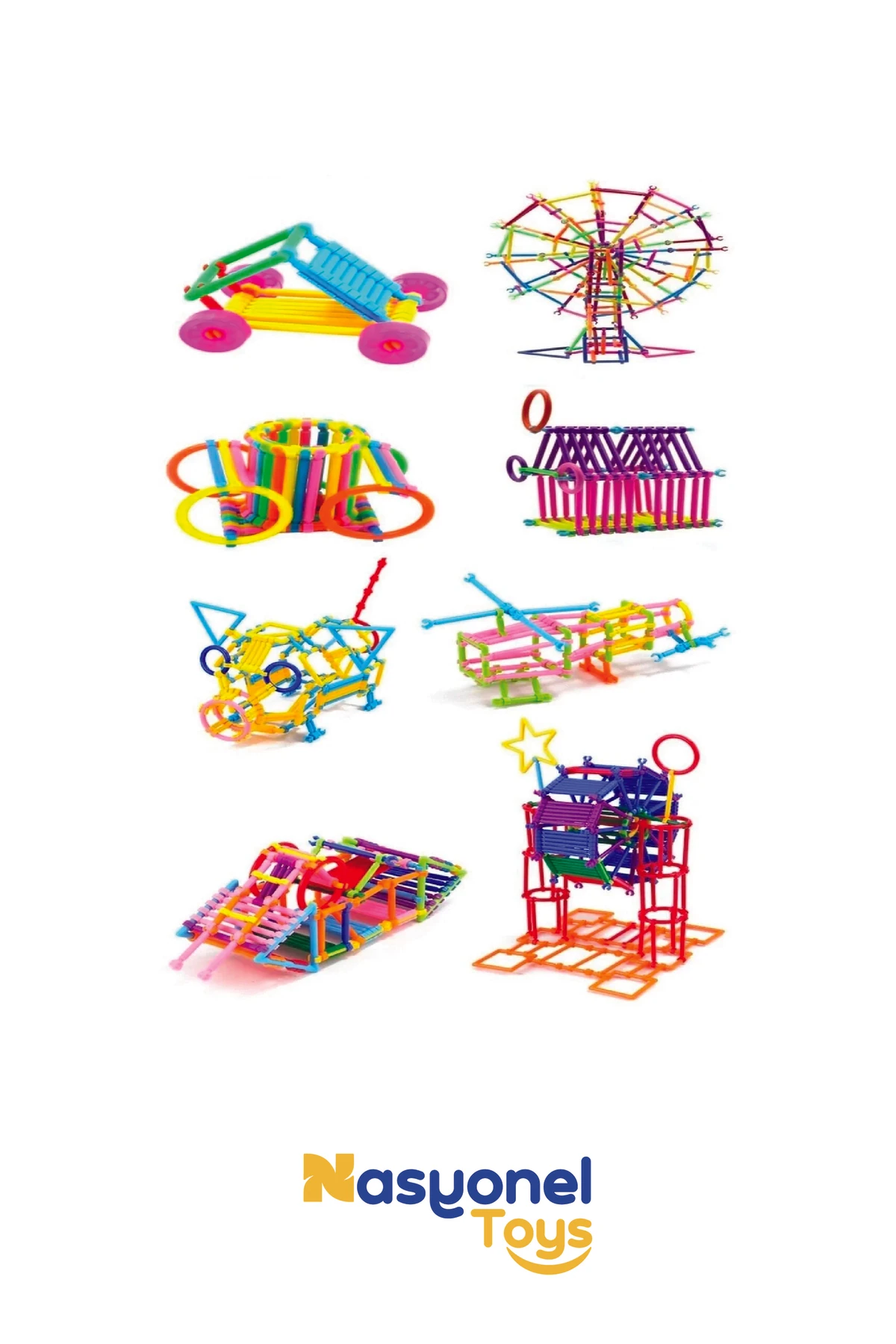 120 Parça Geometrik Çubuk Yapı Oyuncağı – Eğitici STEM Seti –