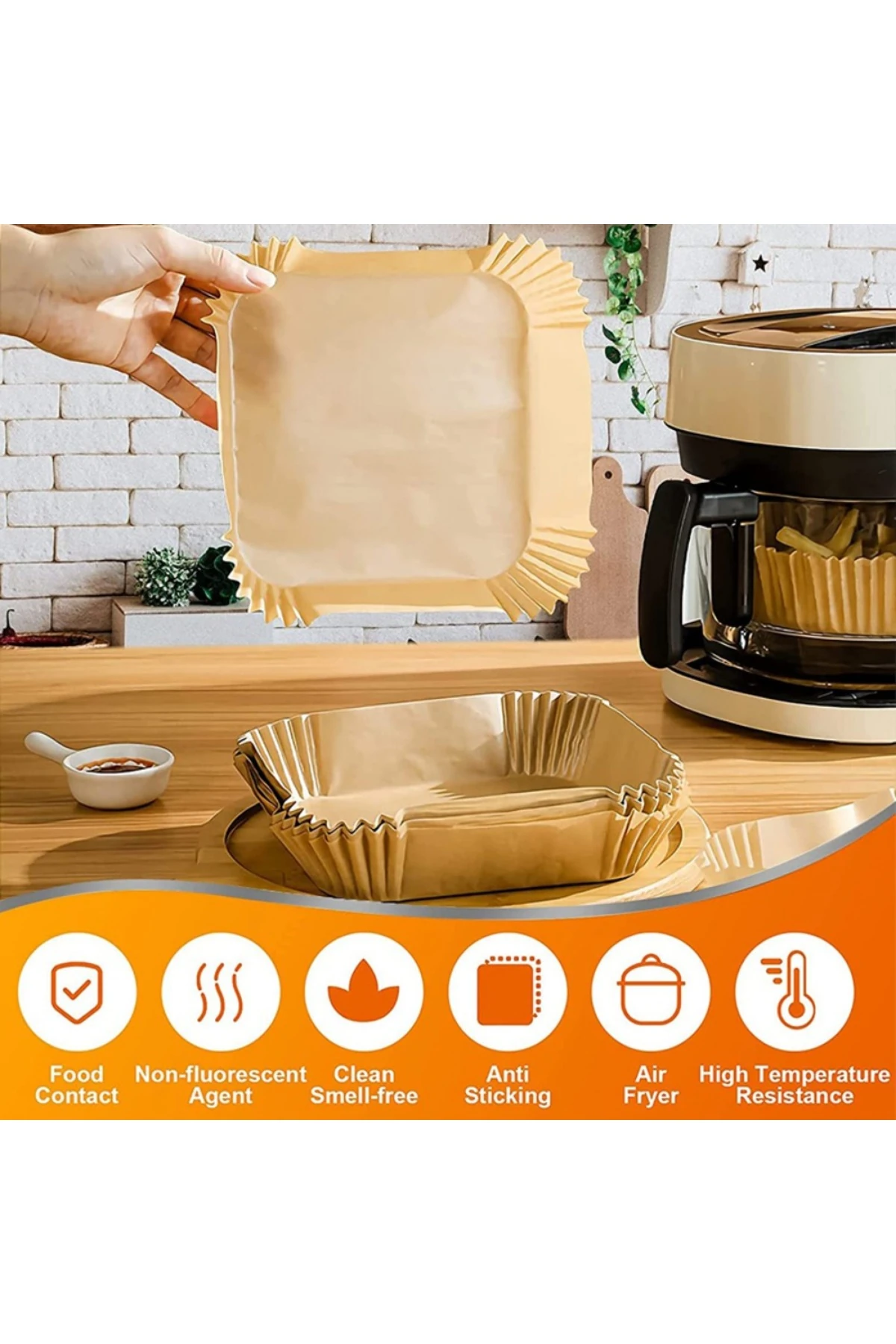 Airfryer Pişirme Kağıdı Hava Fritözü Kare Model Pişirme Kağıdı Airfryer Yağsız Firitöz 50 Adet