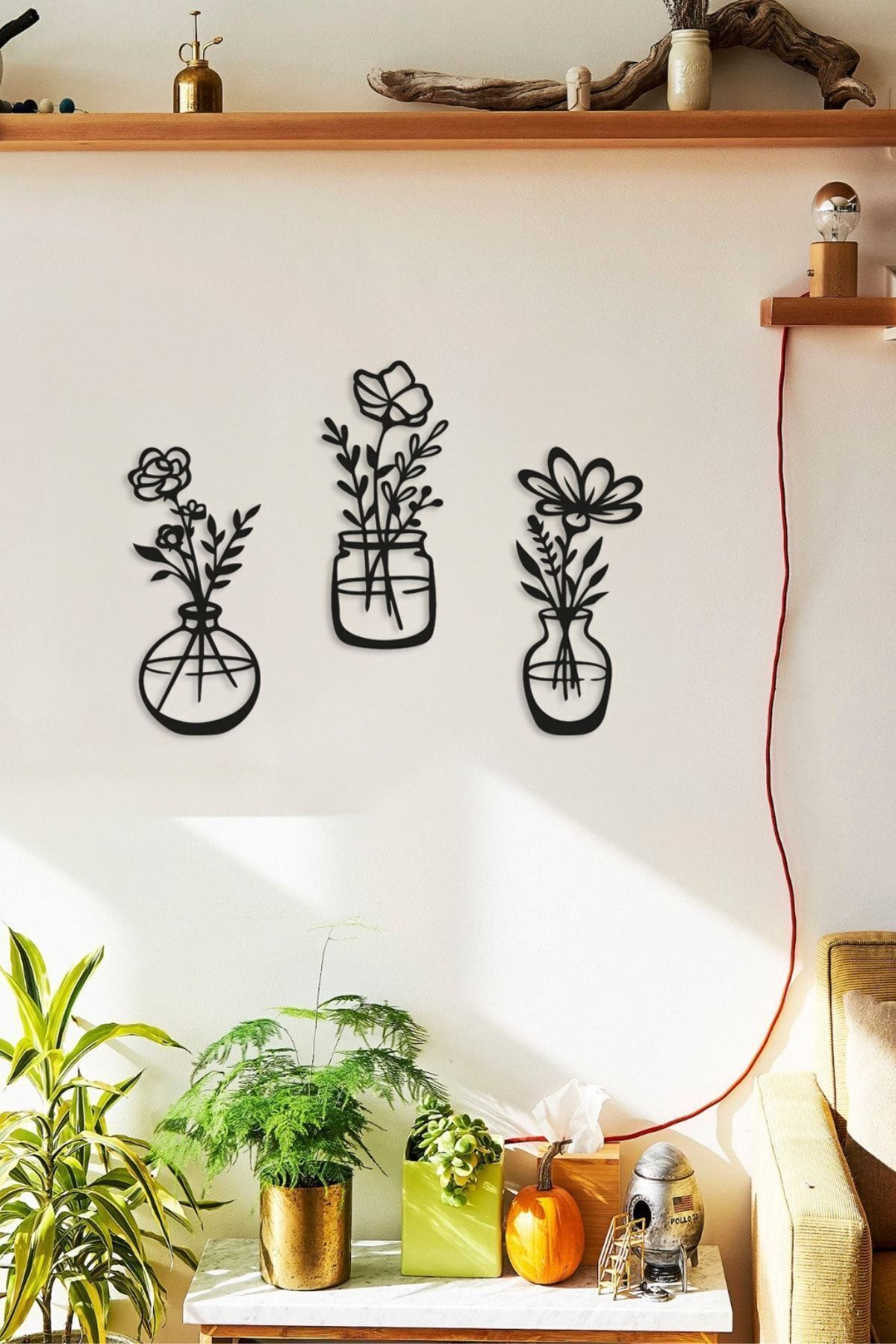 Decovista Ev Ofis Mutfak Ve Banyo Için Ahşap Dekoratif Duvar Vazo Çiçekler Vase 35x15cm