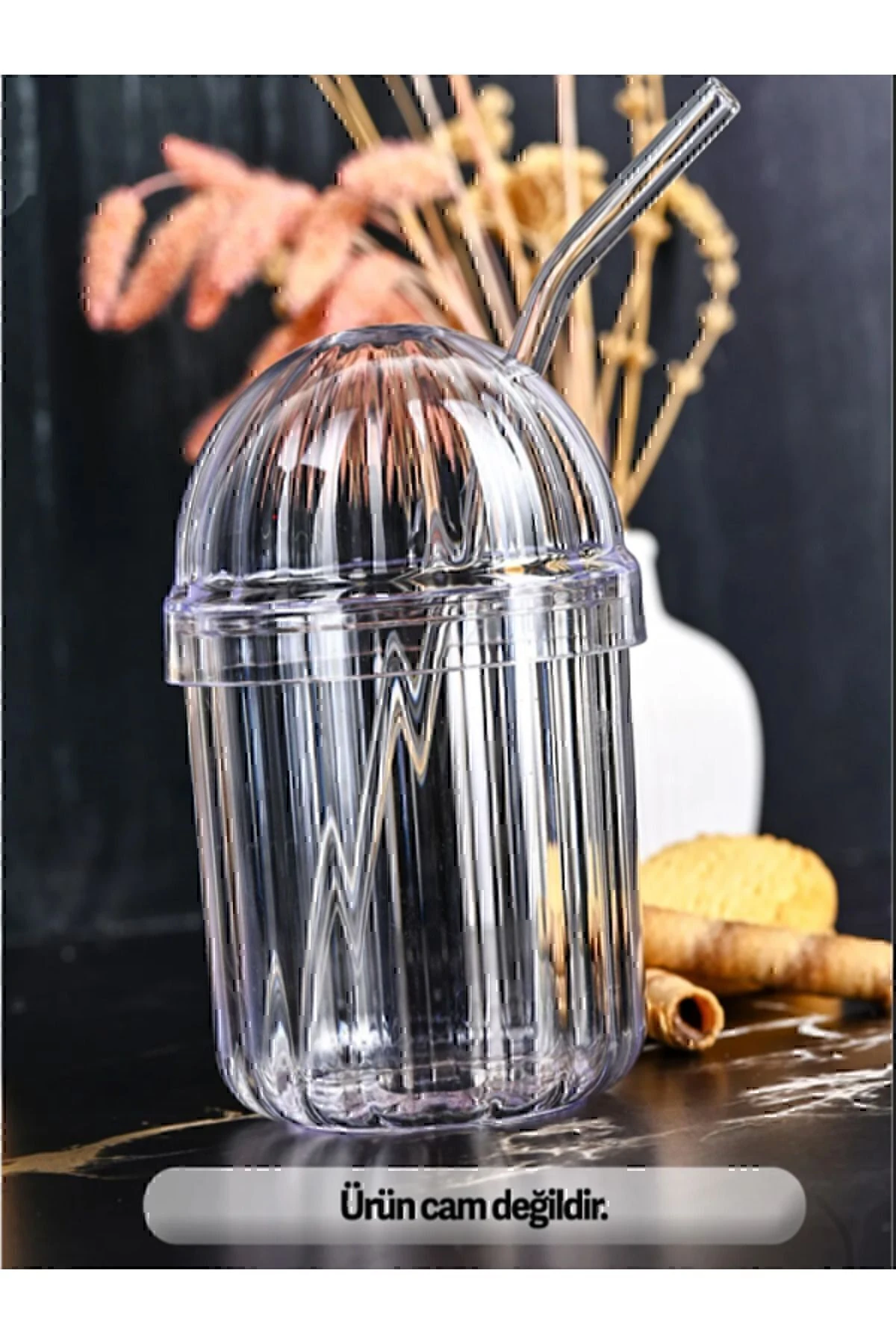 4 ADET CAM PİPETLİ KRİSTAL BARDAK 400ML SOĞUK KAHVE BARDAĞI LİMONATA BARDAĞI MEŞRUBAT BARDAĞI