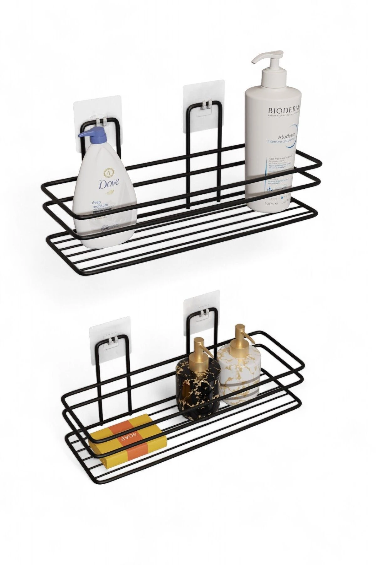 2'li Set, Pratik Ve Şık Yapışkanlı Banyo Şampuanlık Ile Banyonuzda Yer Açın