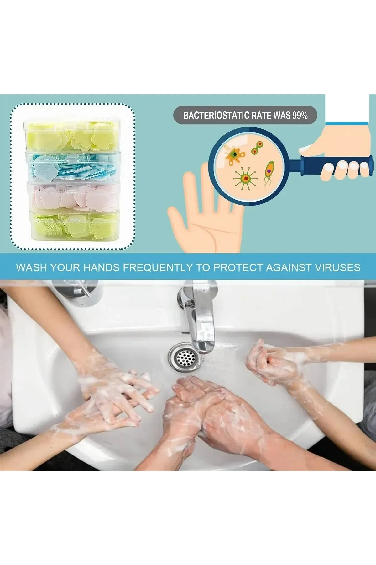 1 Kutu Parfümlü Eriyen Mini Kağıt Sabun Öğrenci Çocuk Okul Dezenfektan El Sabunu Kamp Piknik